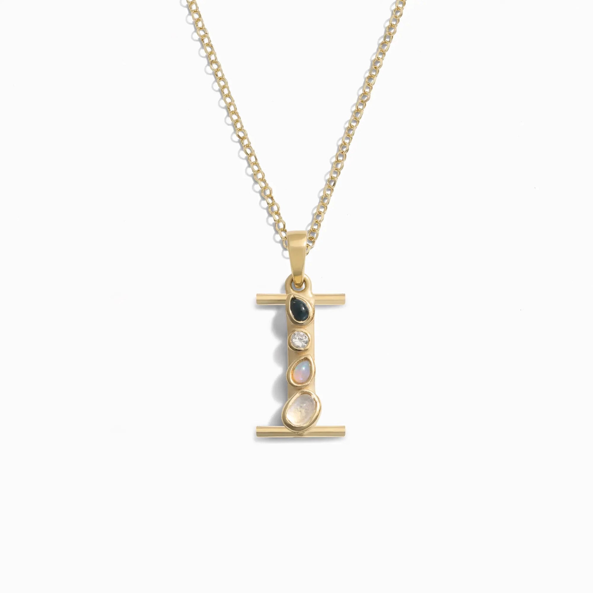 Gold Gemstone Initial Necklace | 14K Yellow Gold Vermeil