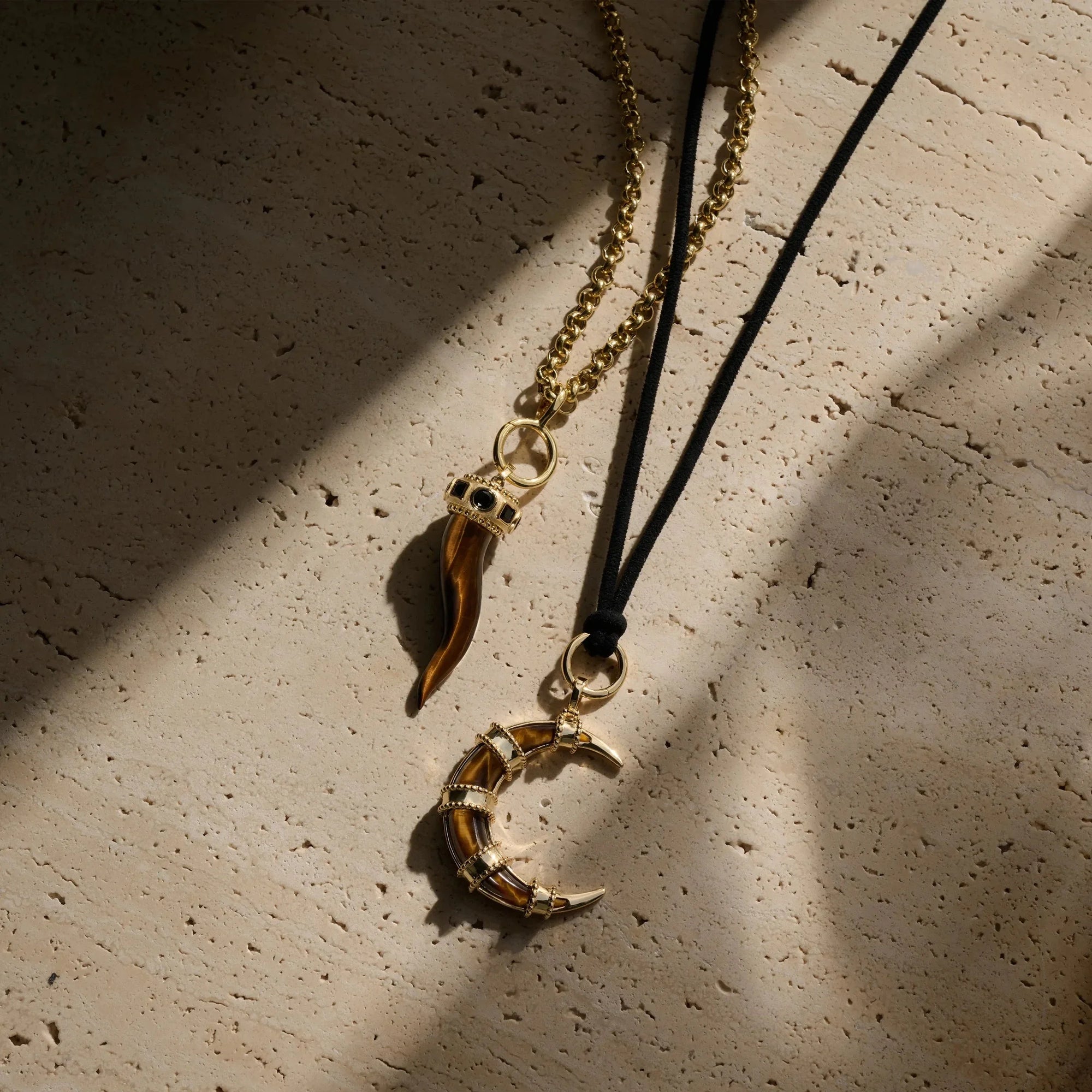 Boho Moon Cord Charm Necklace | 14K Yellow Gold Vermeil