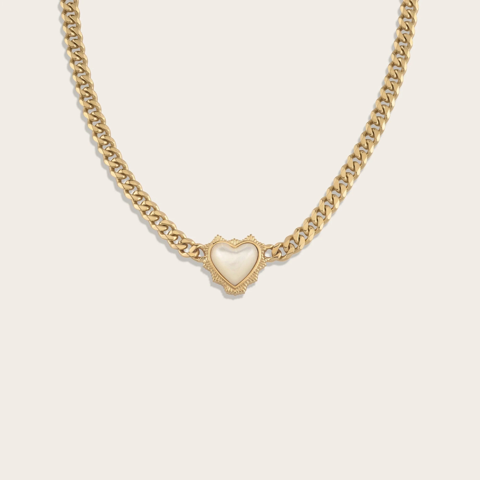 Mother of Pearl Heart Cuban Necklace | 14K Yellow Gold Vermeil