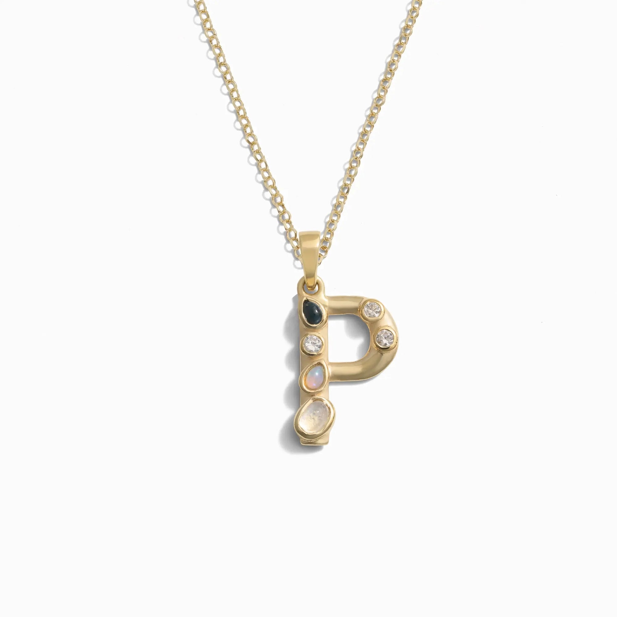 Gold Gemstone Initial Necklace | 14K Yellow Gold Vermeil