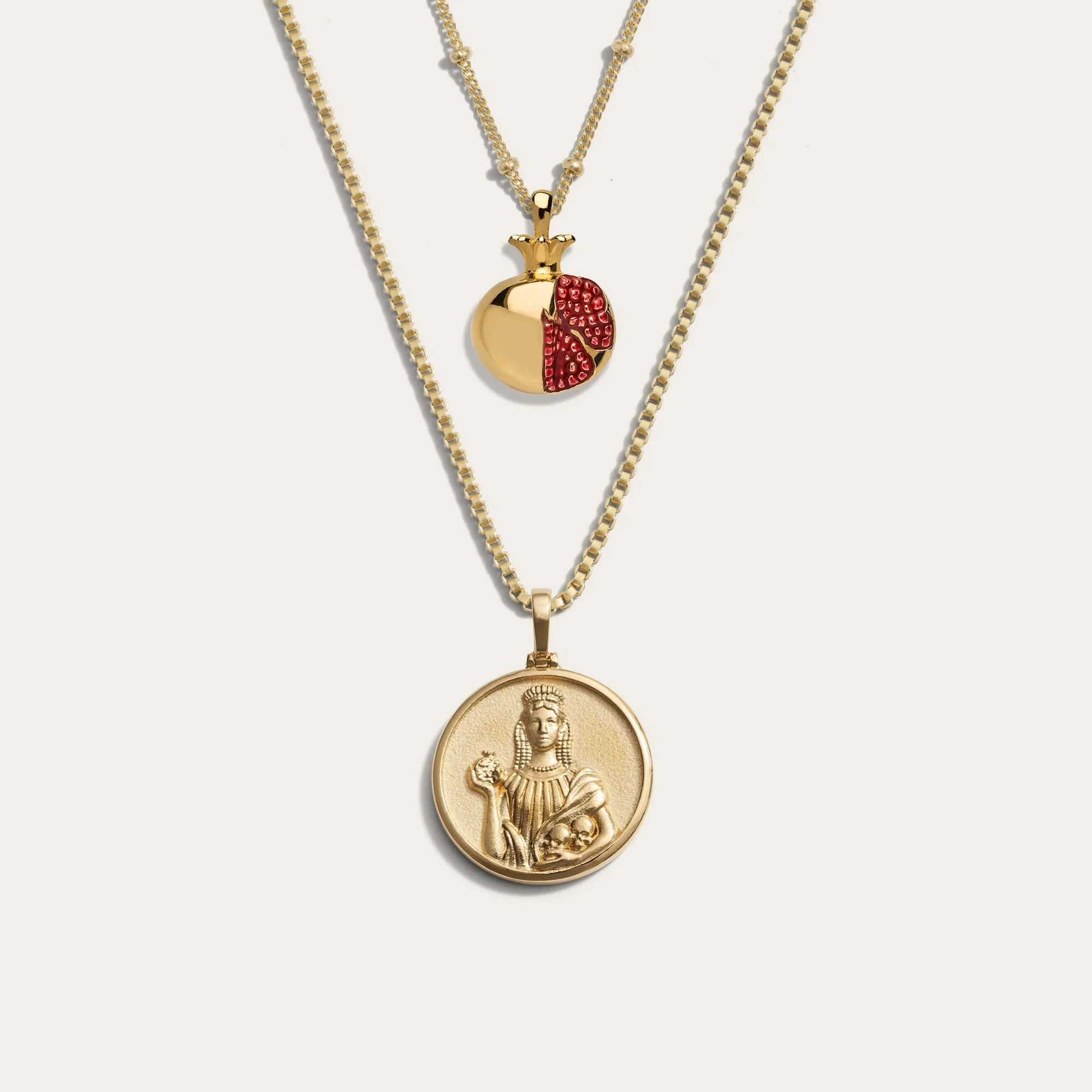 Persephone and Pomegranate Necklace Set | 14K Yellow Gold Vermeil