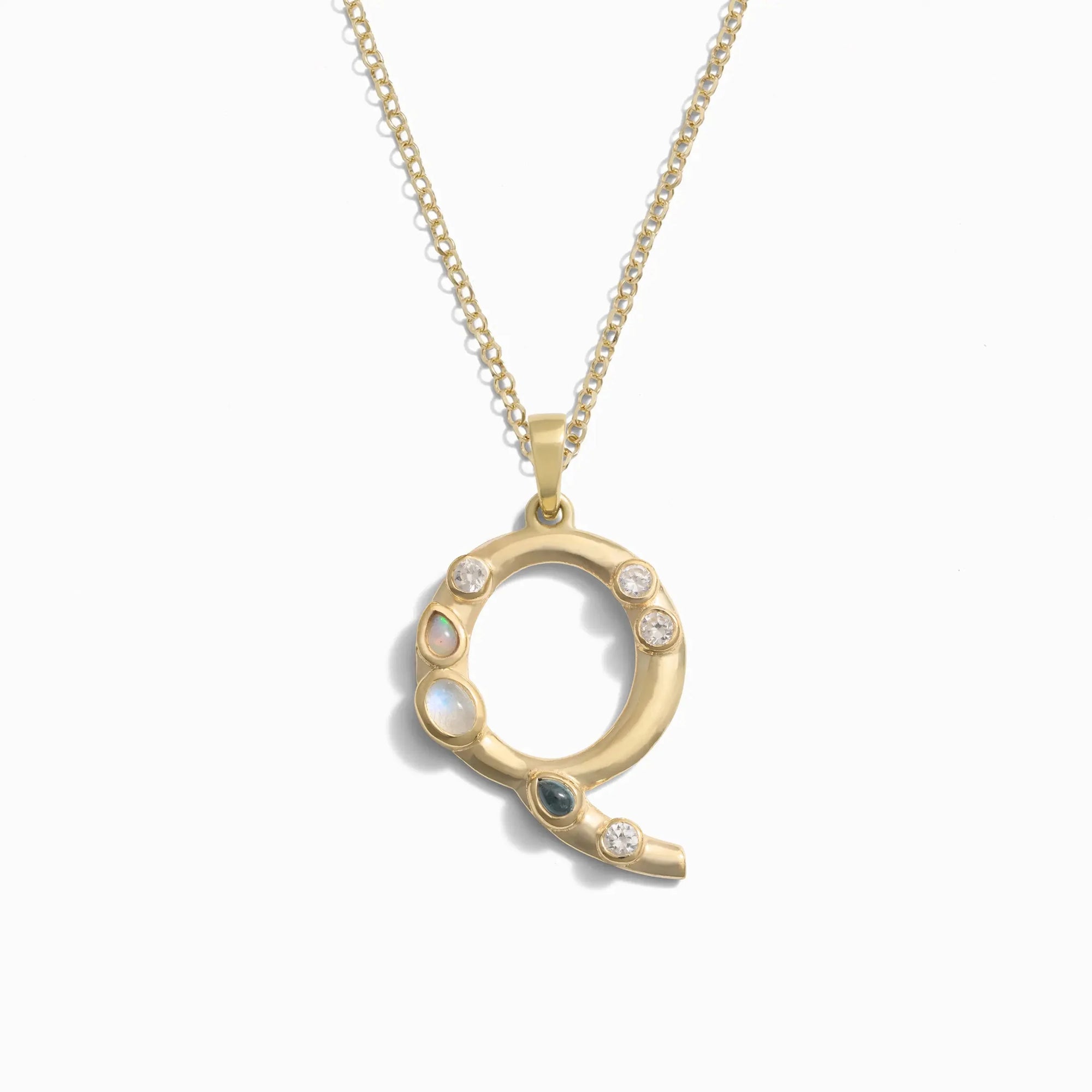 Gold Gemstone Initial Necklace | 14K Yellow Gold Vermeil