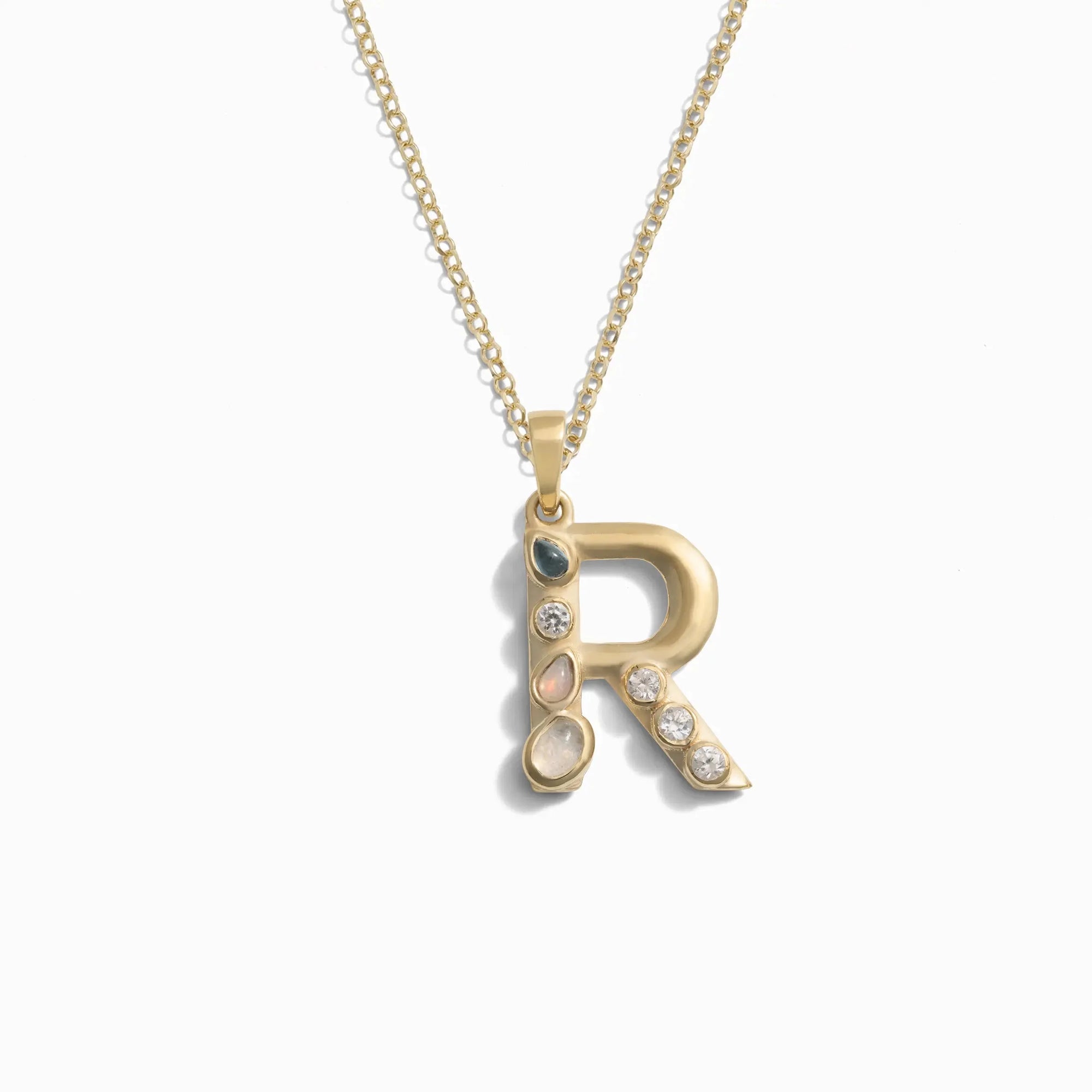 Gold Gemstone Initial Necklace | 14K Yellow Gold Vermeil