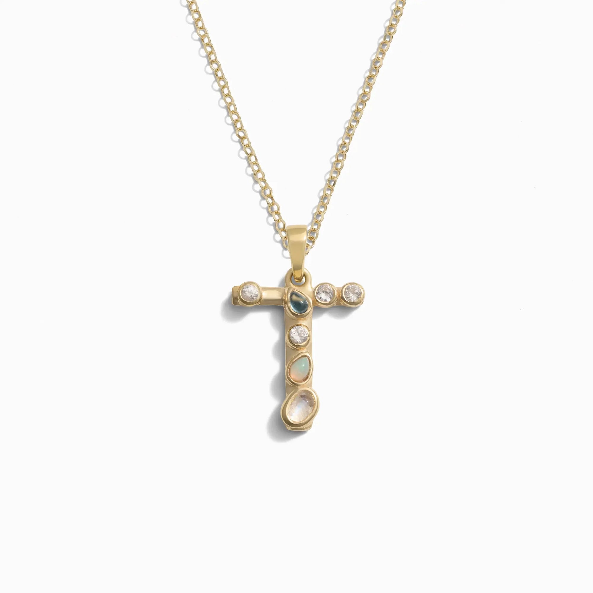Gold Gemstone Initial Necklace | 14K Yellow Gold Vermeil