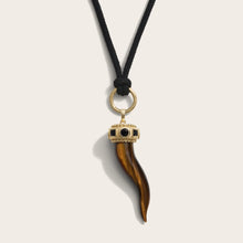 Tiger's Eye Horn Cord Charm Necklace | 14K Yellow Gold Vermeil