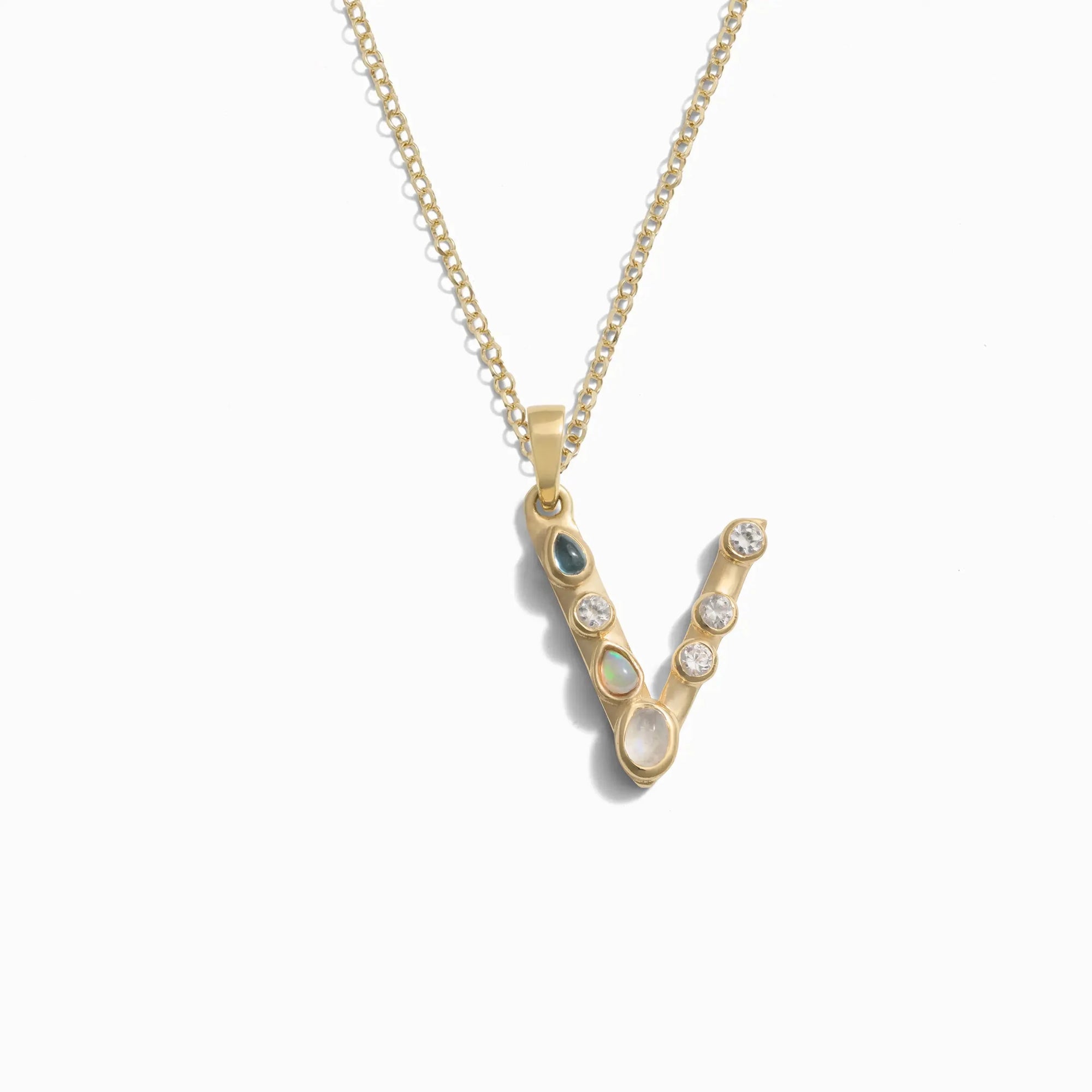 Gold Gemstone Initial Necklace | 14K Yellow Gold Vermeil