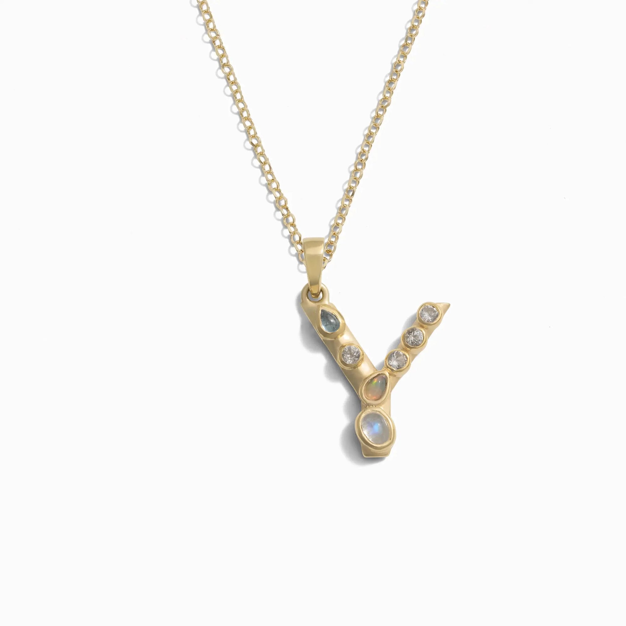 Gold Gemstone Initial Necklace | 14K Yellow Gold Vermeil