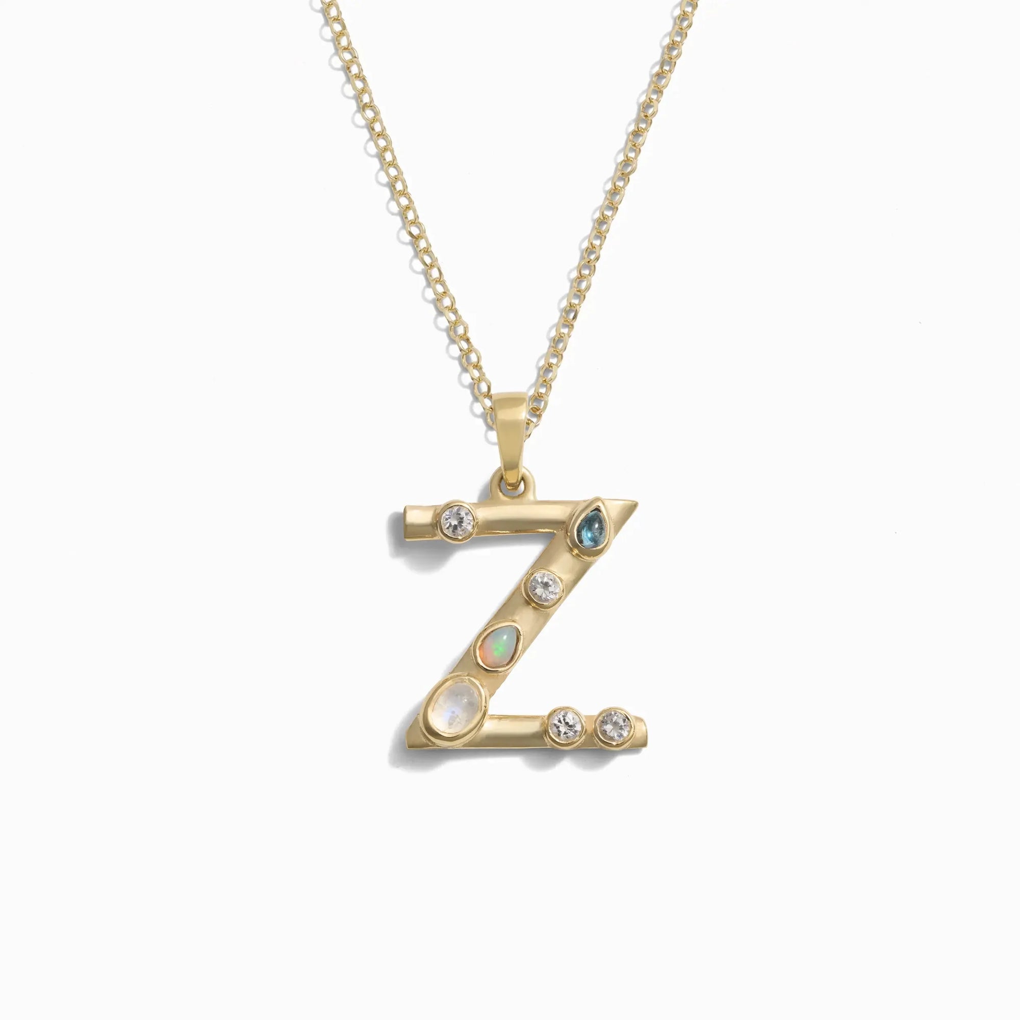 Gold Gemstone Initial Necklace | 14K Yellow Gold Vermeil