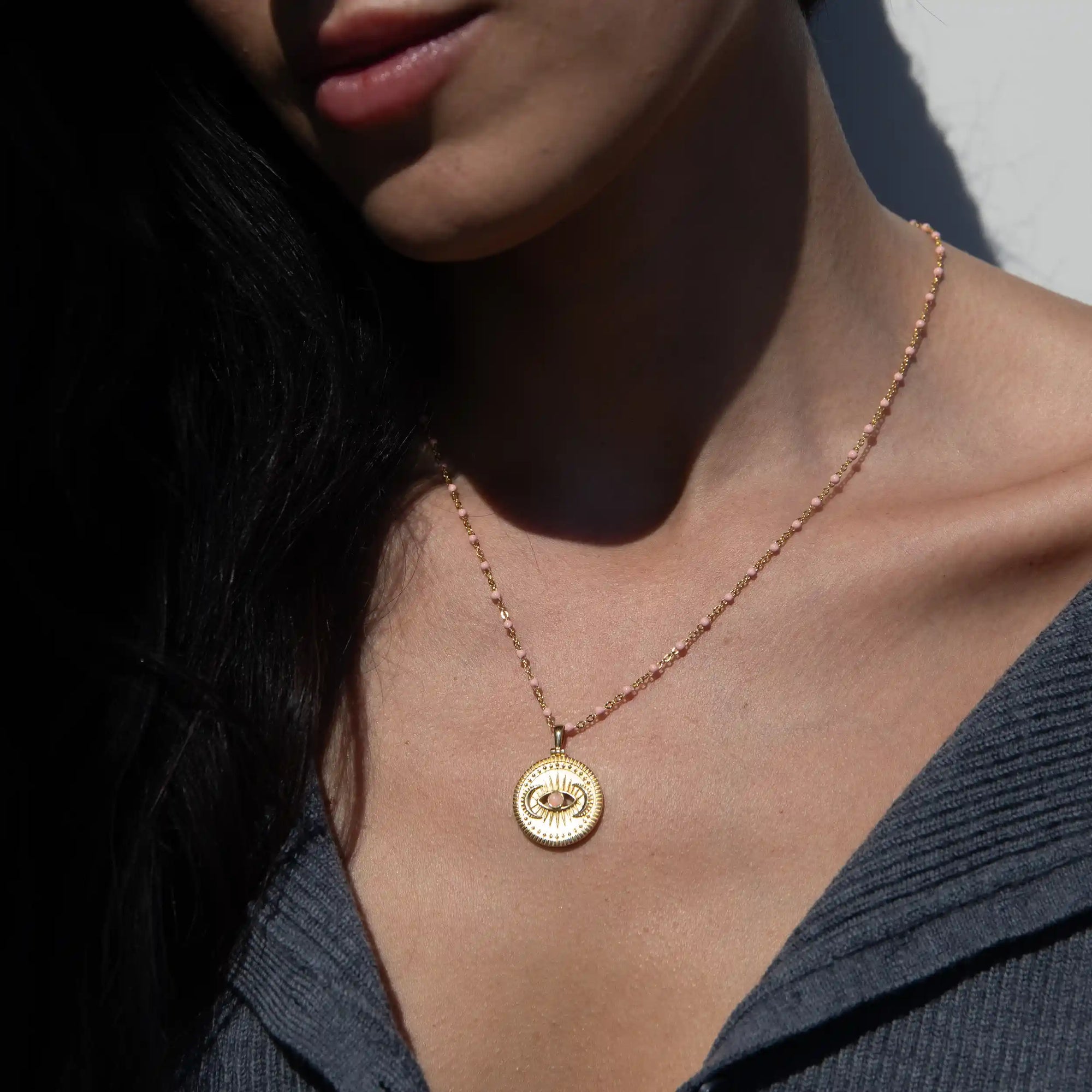 Cosmic Eye + Blush Enamel Necklace | Sterling Silver