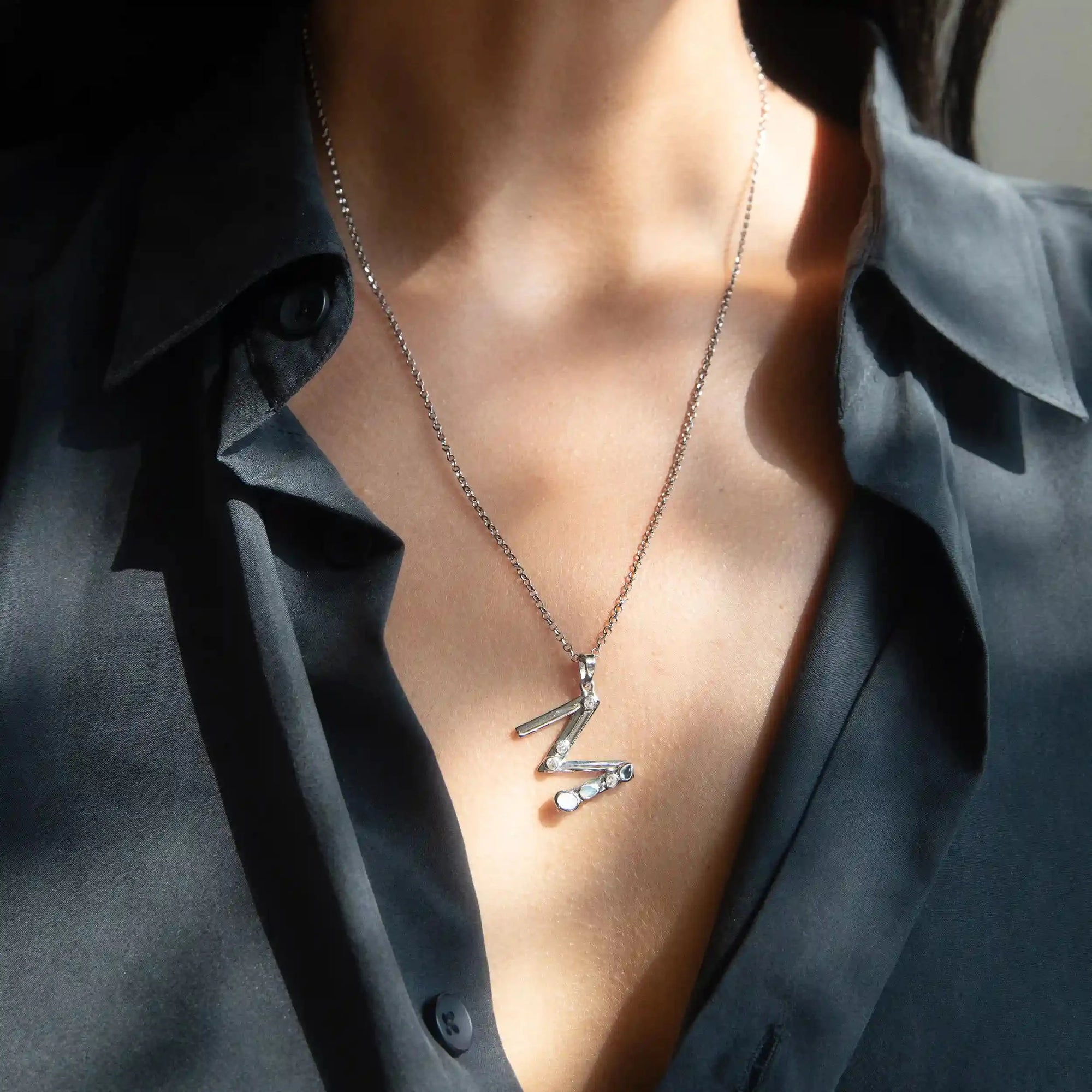 Silver Gemstone Initial Necklace | Sterling Silver