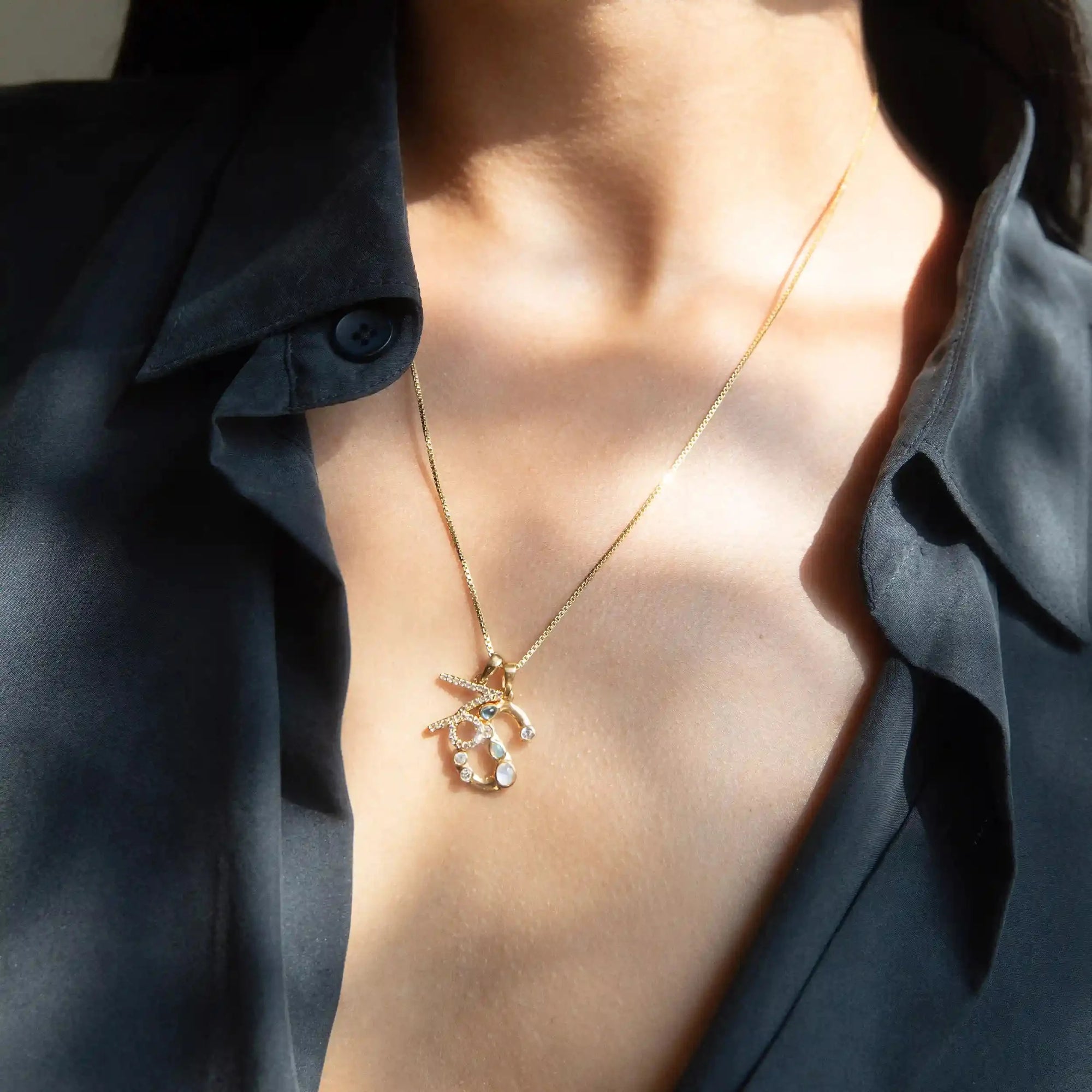 Gold Gemstone Initial Necklace | 14K Yellow Gold Vermeil