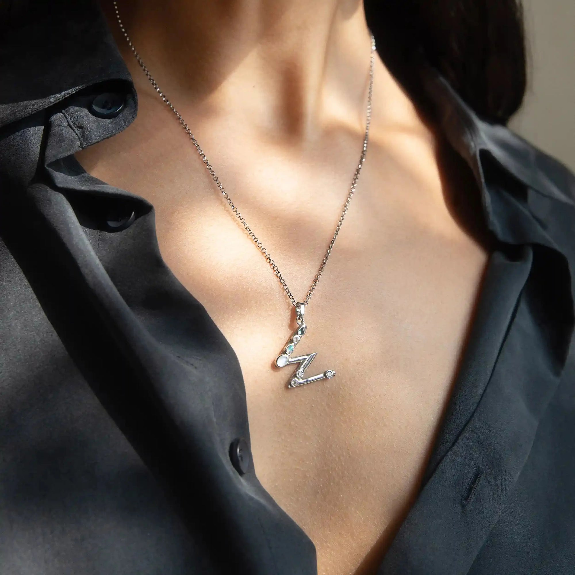 Silver Gemstone Initial Necklace | Sterling Silver