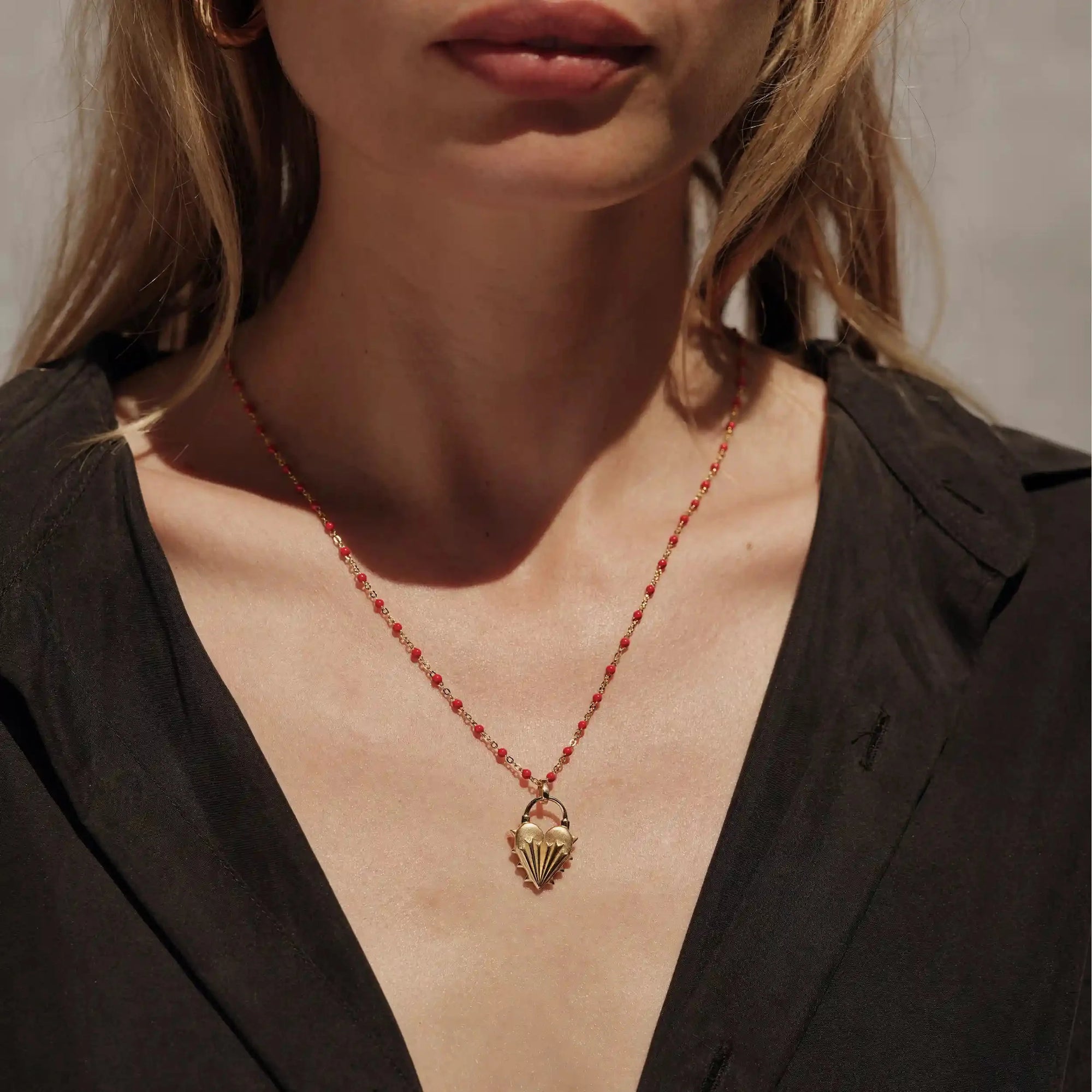 Spiked Heart Ruby Enamel Necklace | Sterling Silver