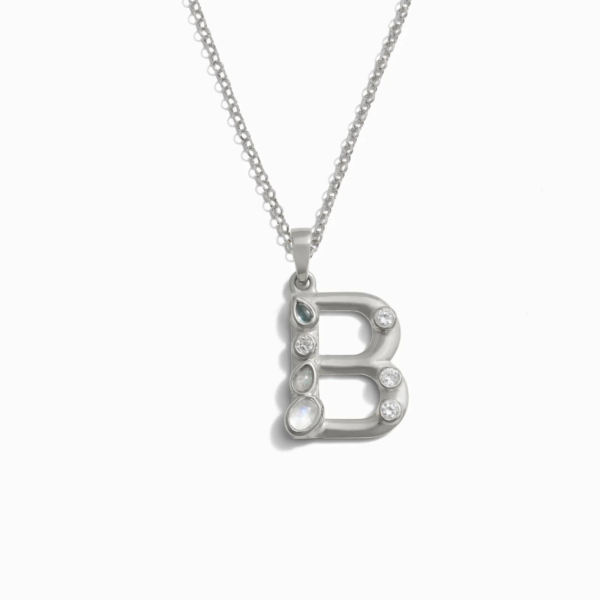 Silver Gemstone Initial Necklace | Sterling Silver