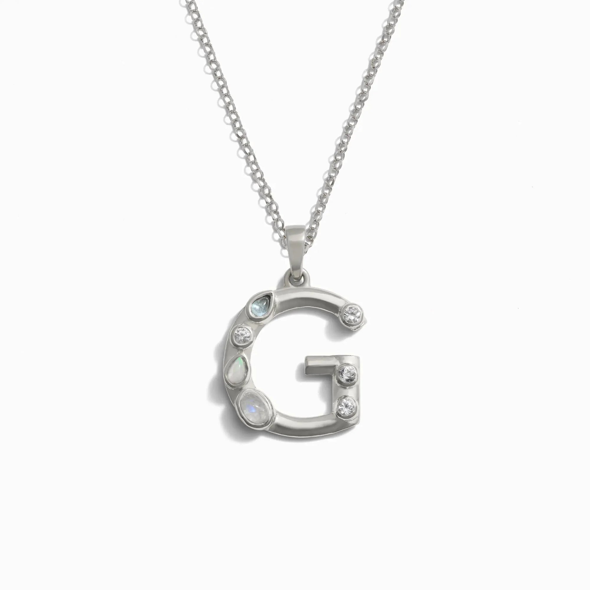 Silver Gemstone Initial Necklace | Sterling Silver