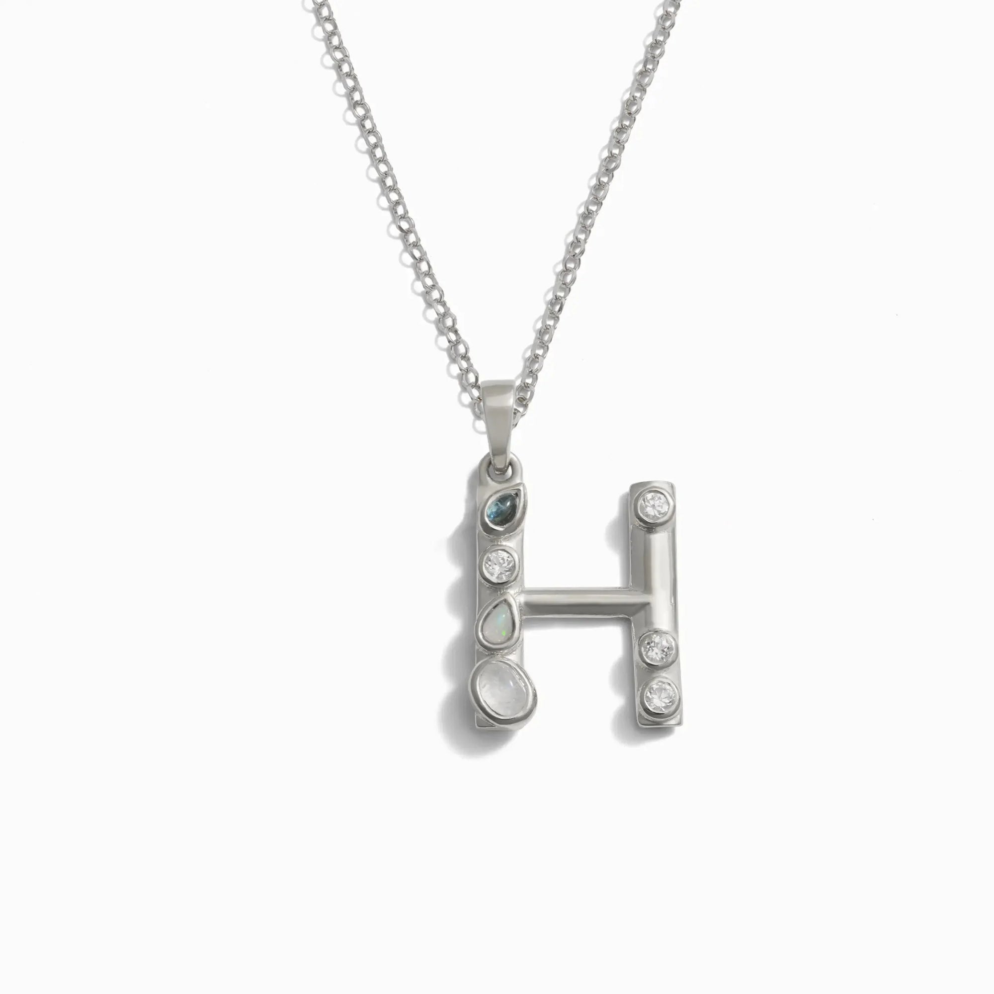 Silver Gemstone Initial Necklace | Sterling Silver