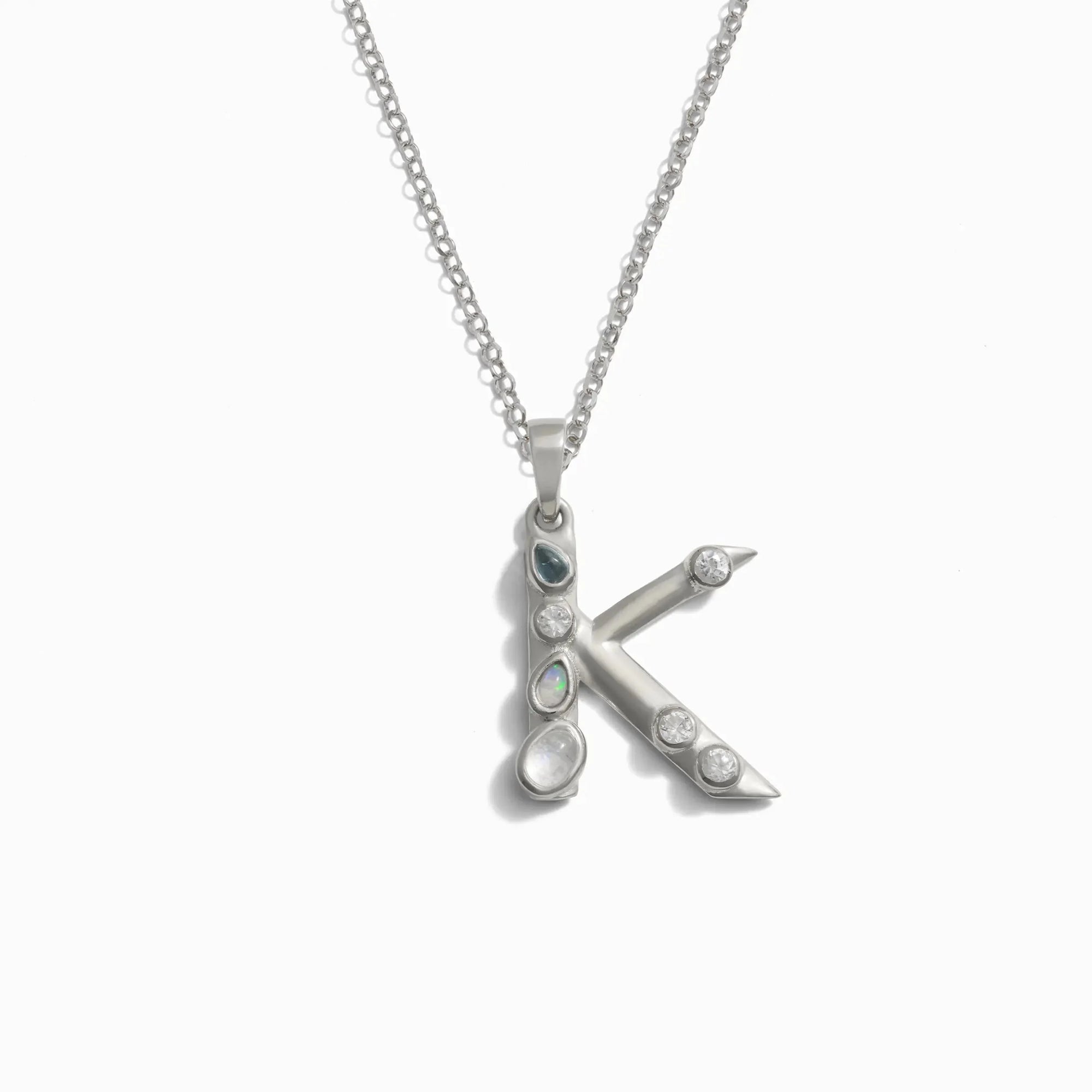 Silver Gemstone Initial Necklace | Sterling Silver