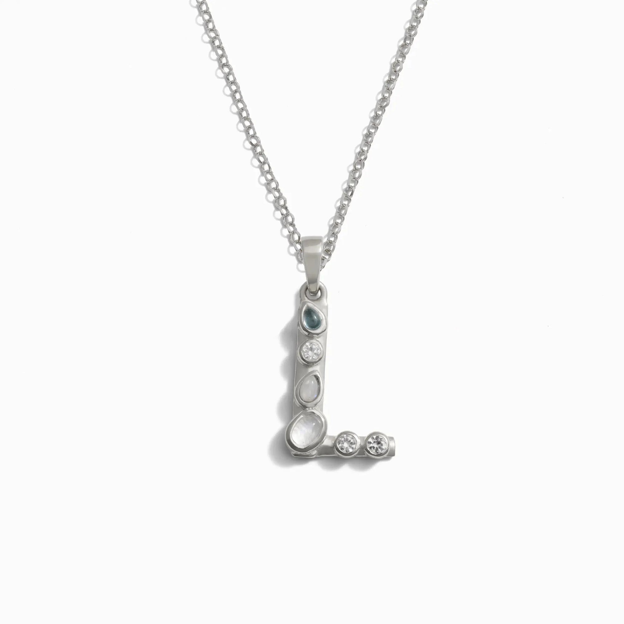 Silver Gemstone Initial Necklace | Sterling Silver