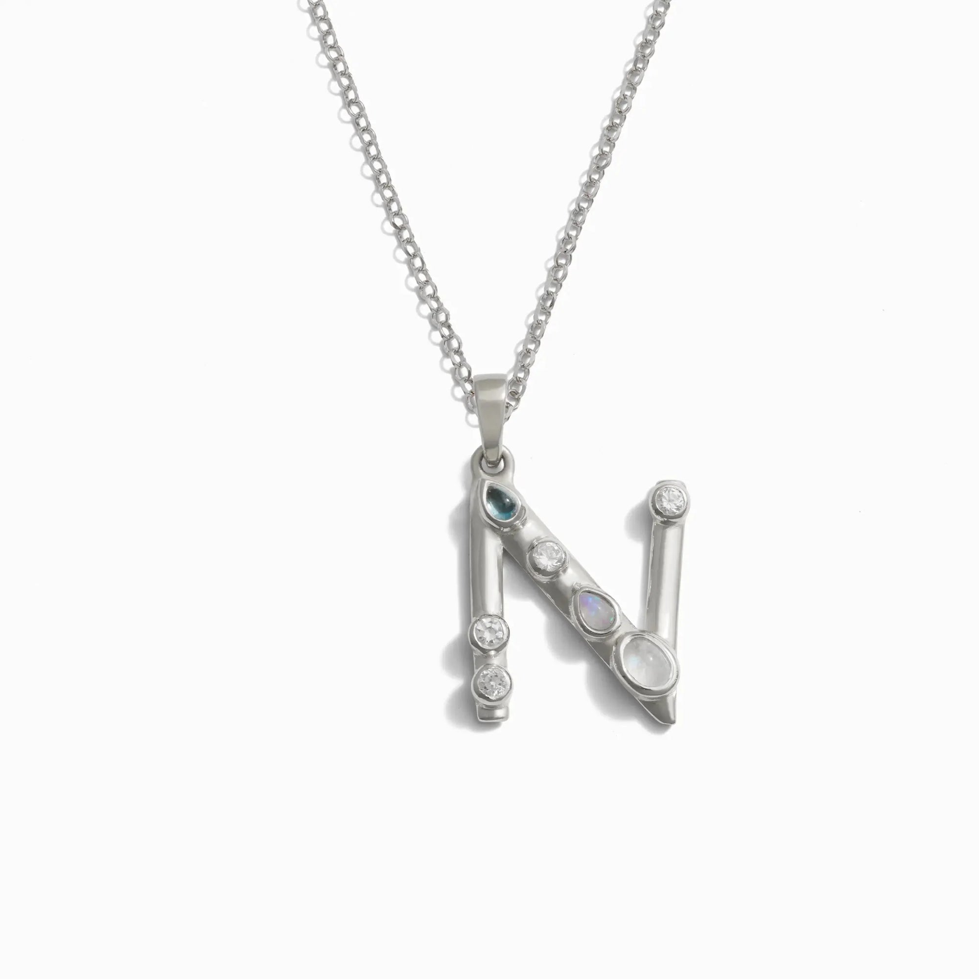 Silver Gemstone Initial Necklace | Sterling Silver