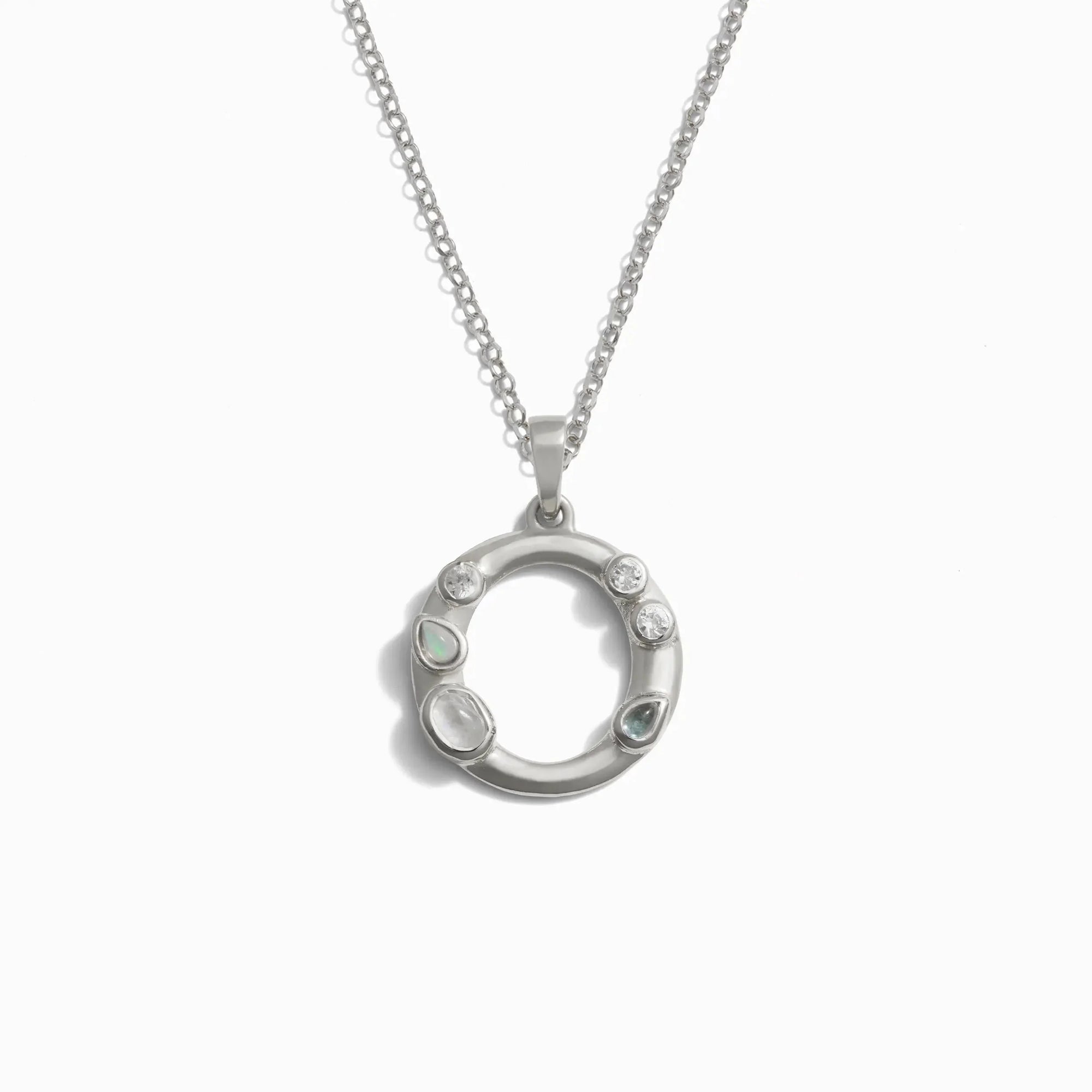 Silver Gemstone Initial Necklace | Sterling Silver