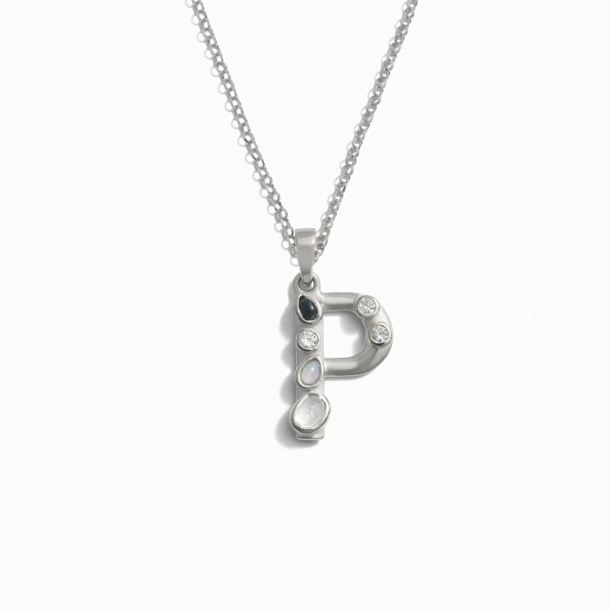 Silver Gemstone Initial Necklace | Sterling Silver