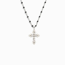 Pearl Cross Necklace with Black Enamel Chain | Sterling Silver