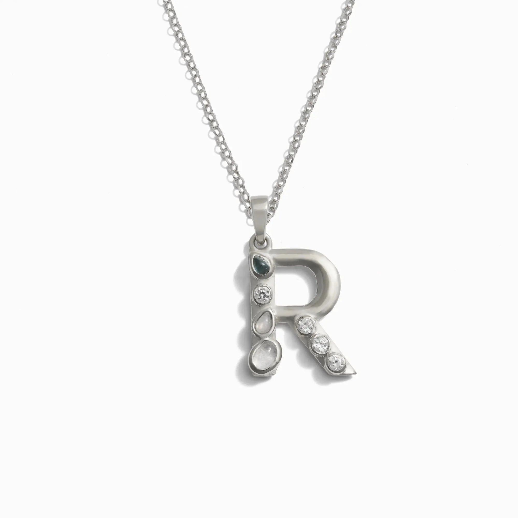 Silver Gemstone Initial Necklace | Sterling Silver