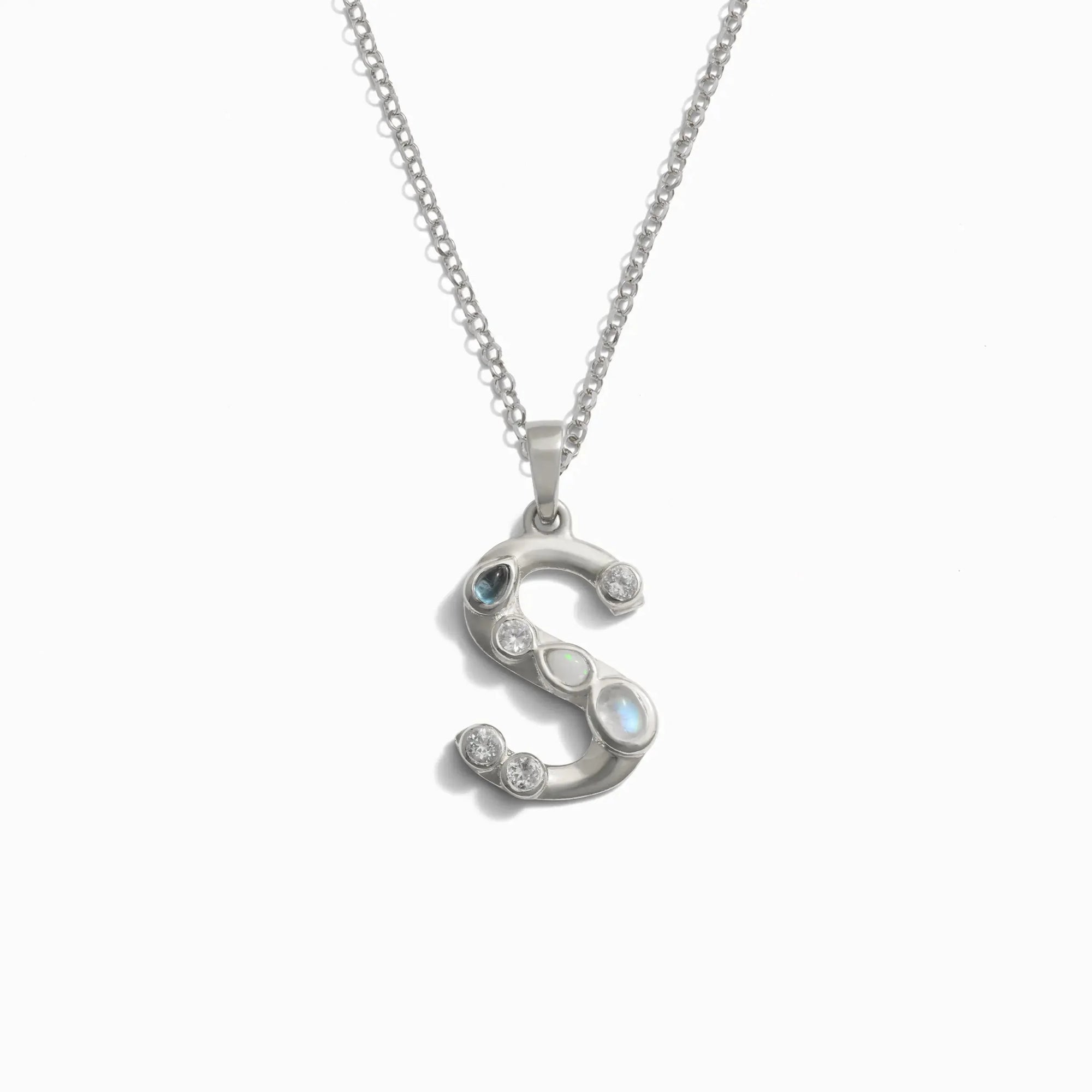Silver Gemstone Initial Necklace | Sterling Silver
