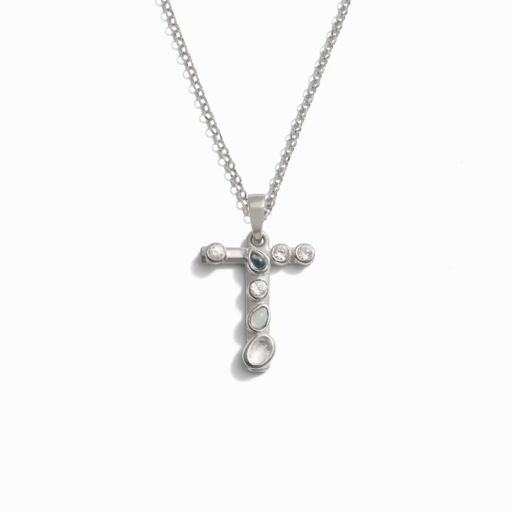 Silver Gemstone Initial Necklace | Sterling Silver