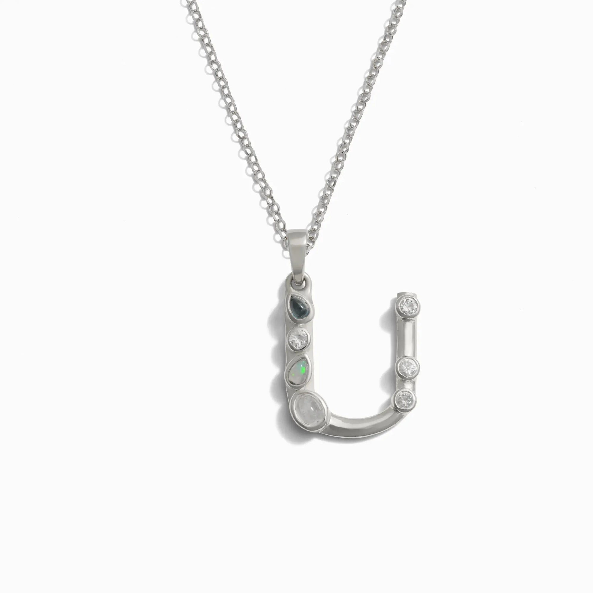 Silver Gemstone Initial Necklace | Sterling Silver