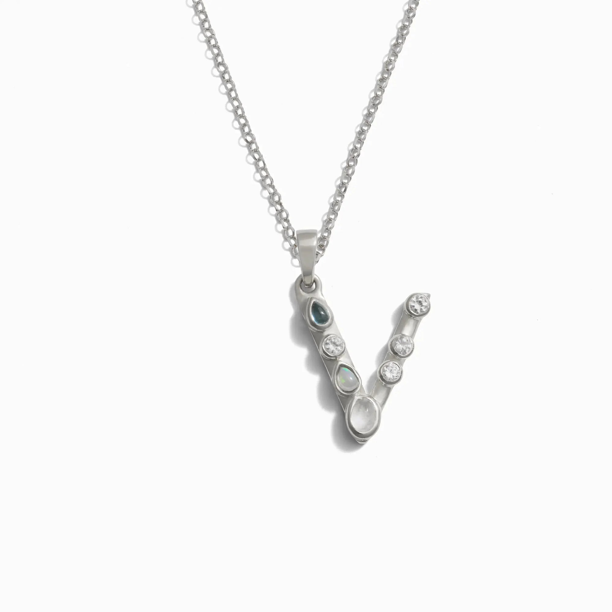 Silver Gemstone Initial Necklace | Sterling Silver