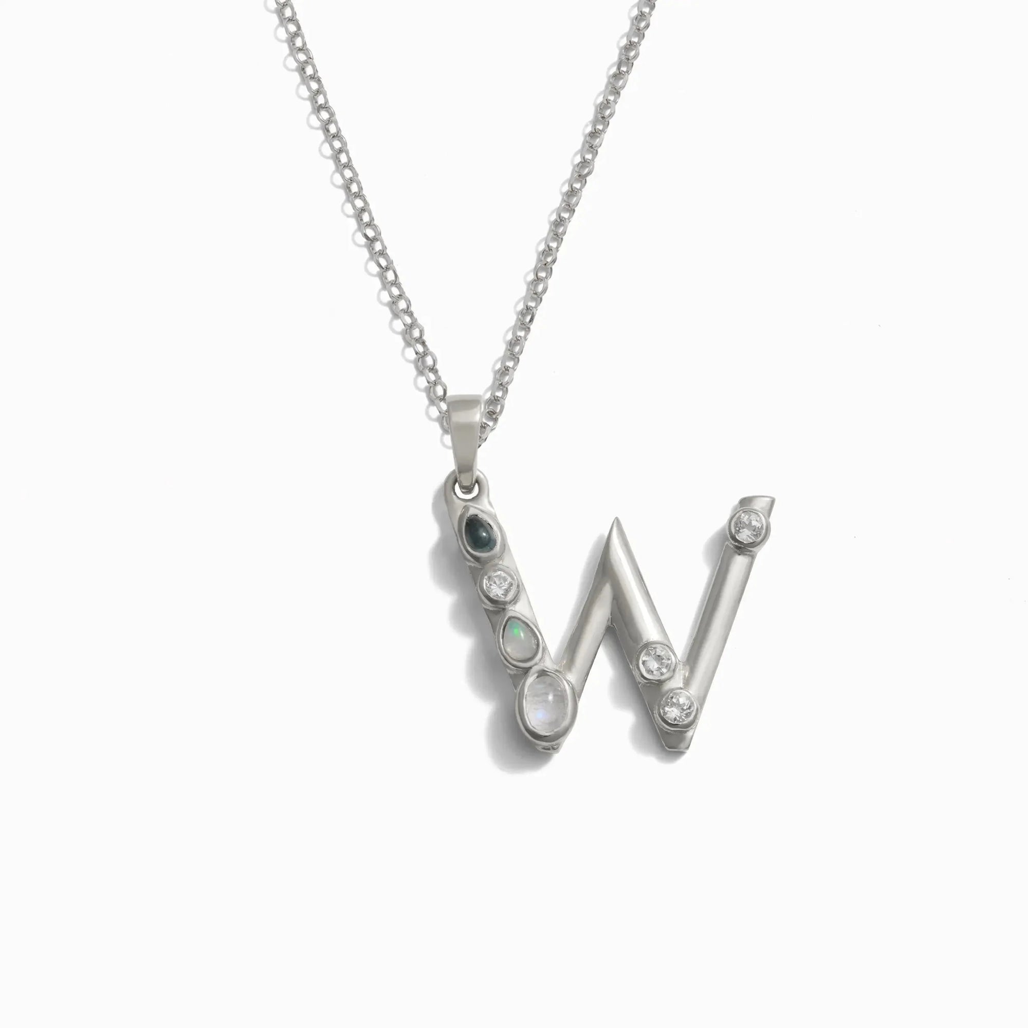 Silver Gemstone Initial Necklace | Sterling Silver