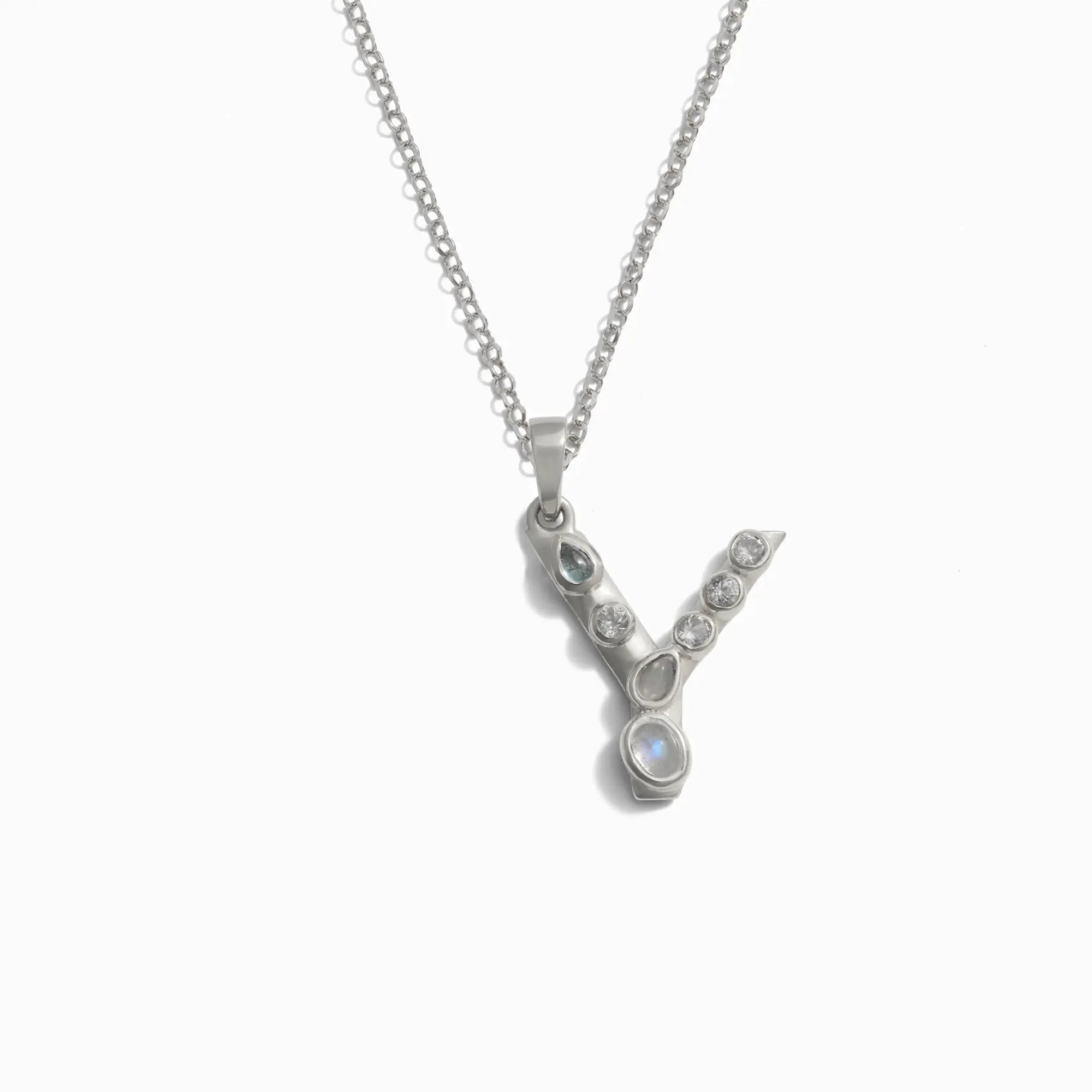 Silver Gemstone Initial Necklace | Sterling Silver