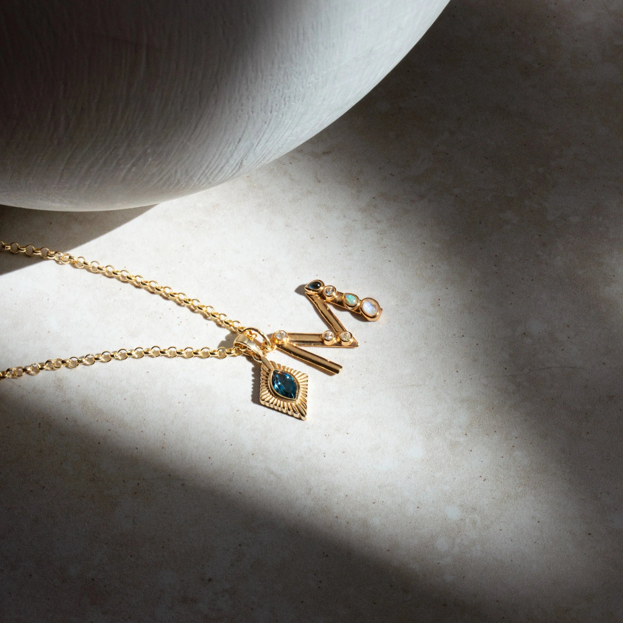 Gold Gemstone Initial Necklace | 14K Yellow Gold Vermeil