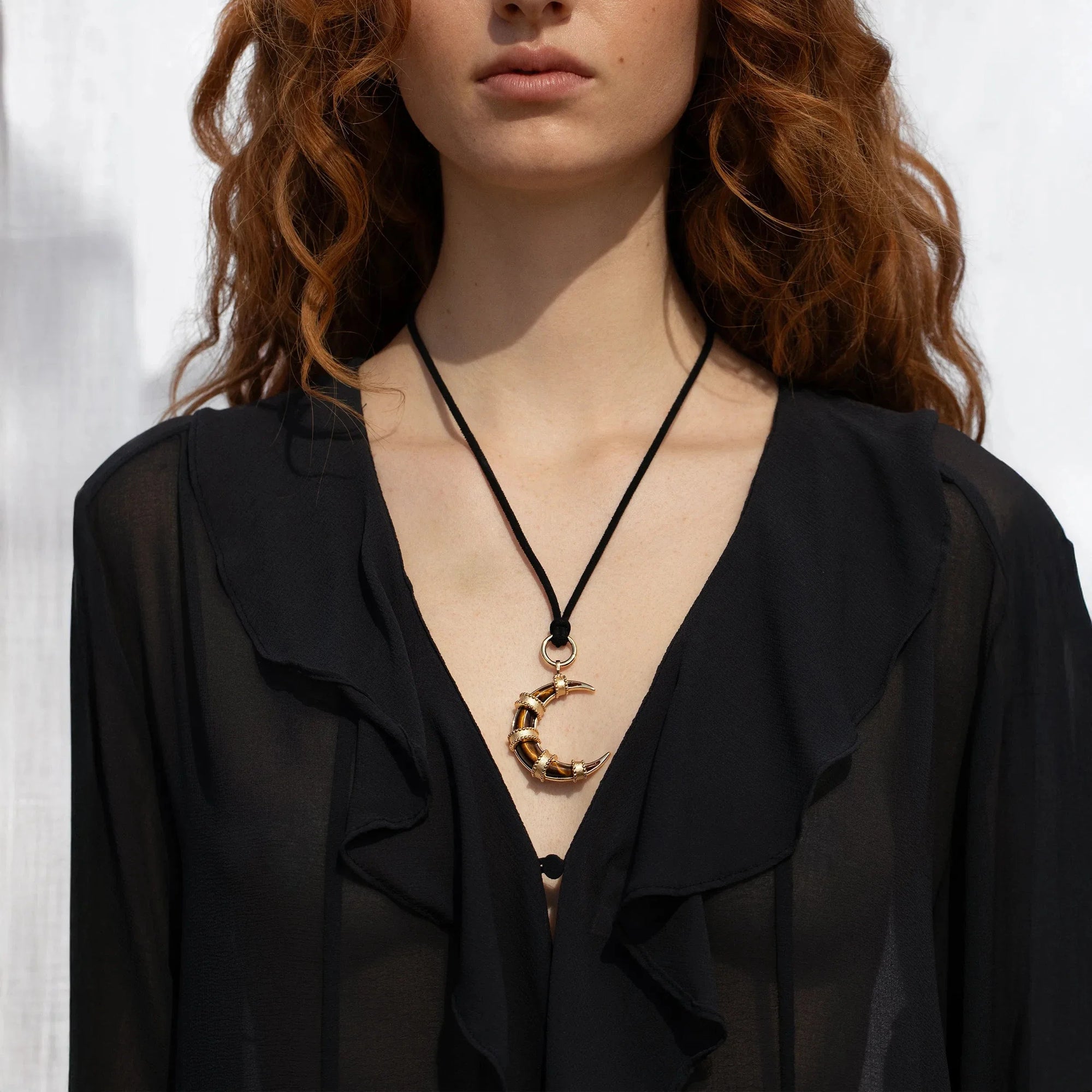Boho Moon Cord Charm Necklace | 14K Yellow Gold Vermeil