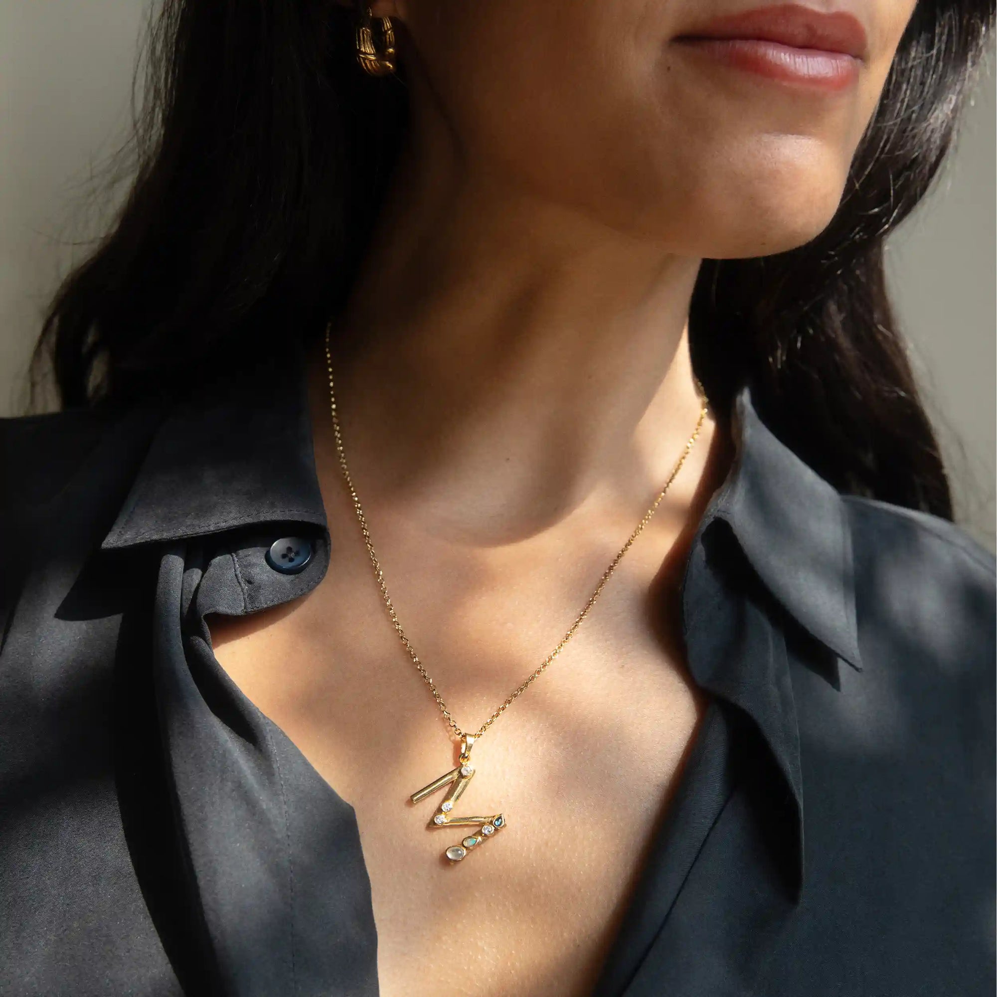 Gold Gemstone Initial Necklace | 14K Yellow Gold Vermeil