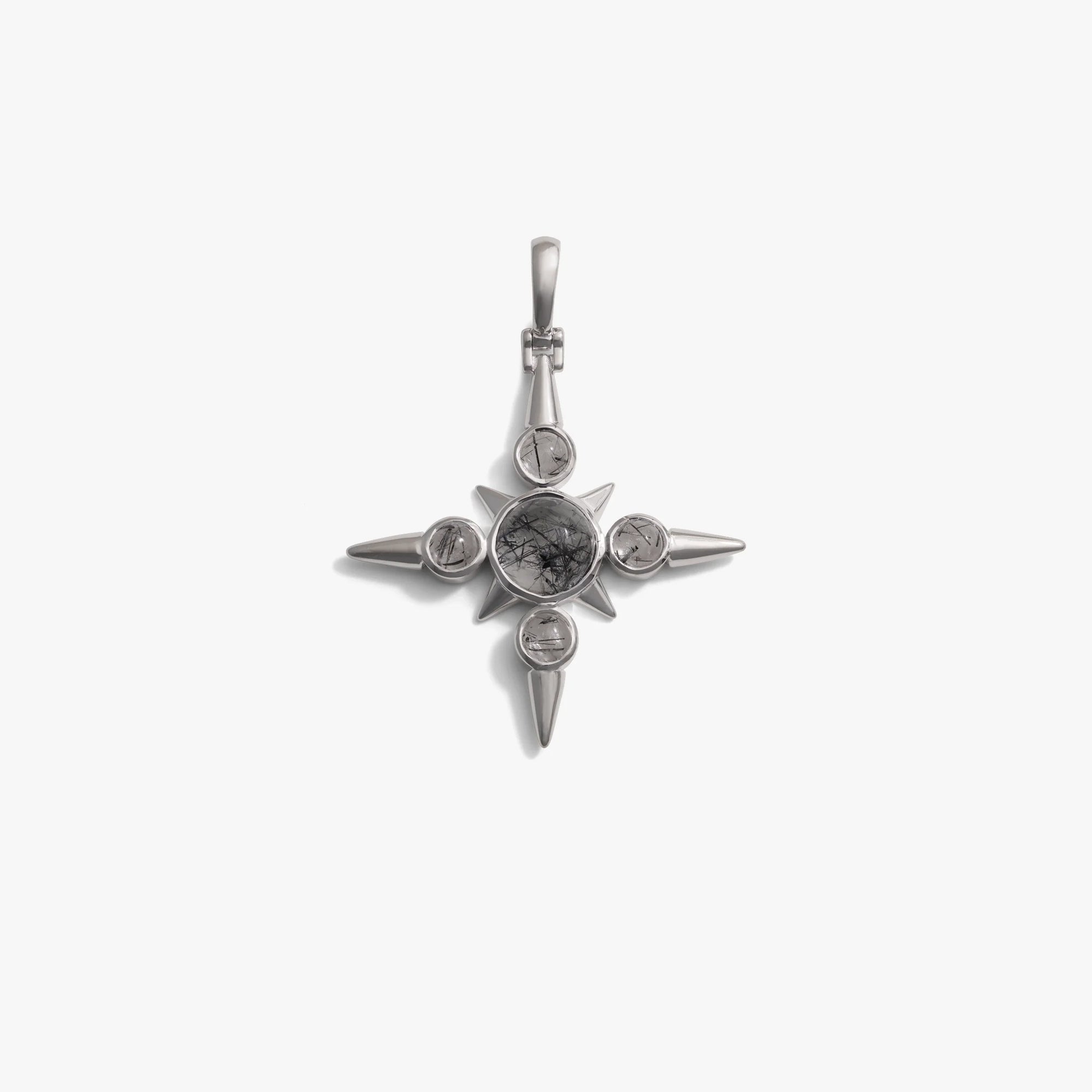 Awe Inspired Pendants Sterling Silver / Black Rutilated Quartz Maltese Cross Pendant
