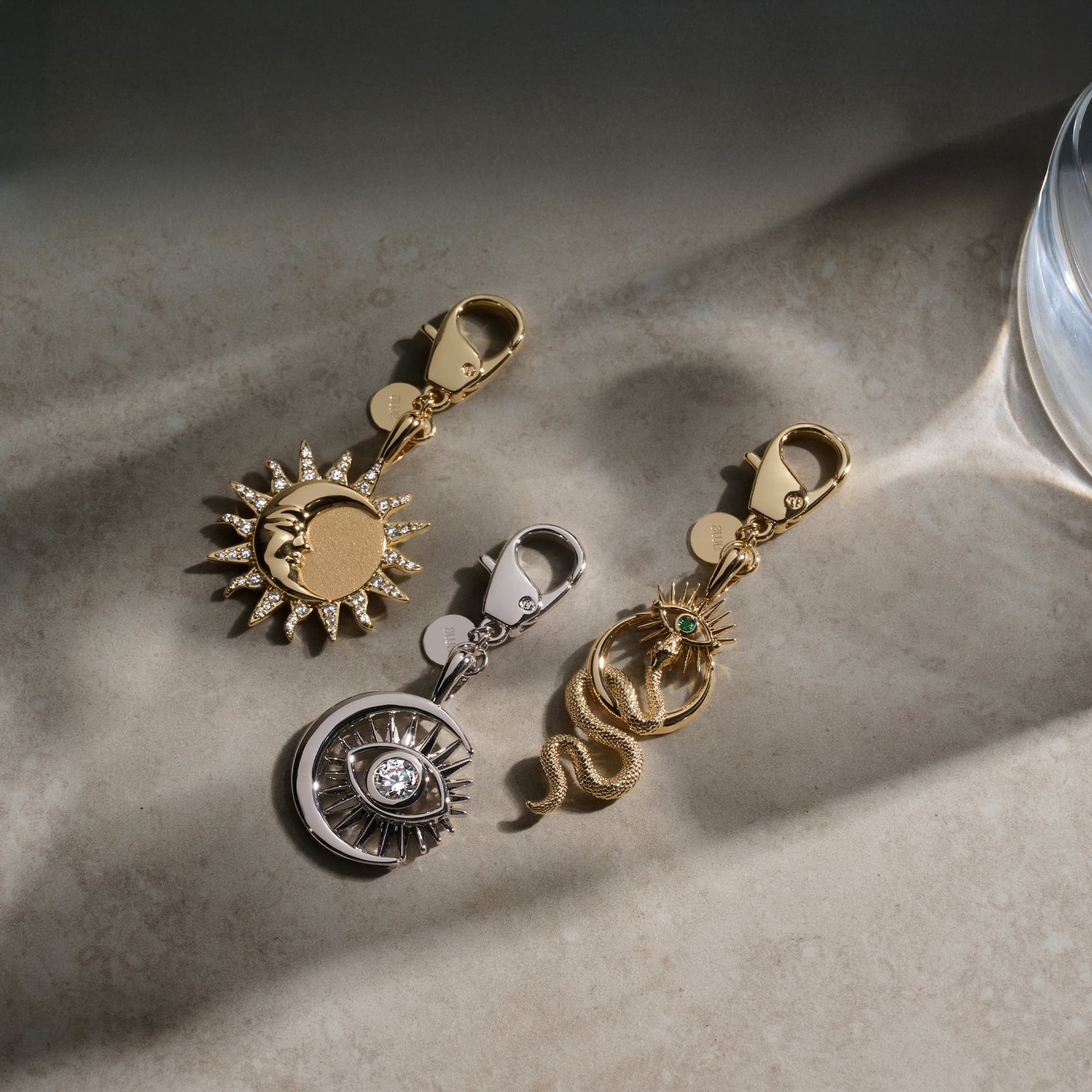 Crescent Snake Eye Bag Charm | Brass/Rhodium