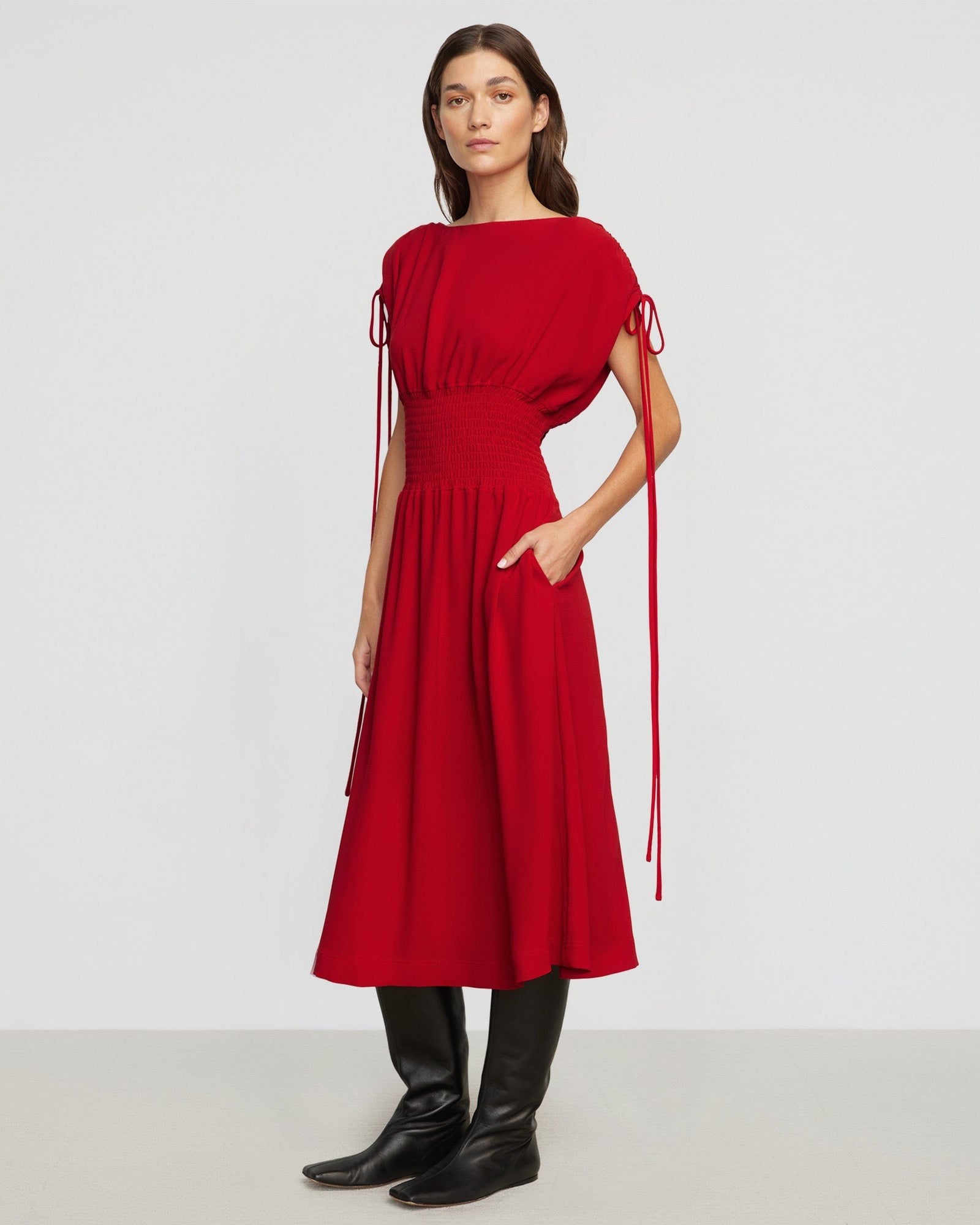 Ayumi Gathered-Shoulder Dress | Lacquer
