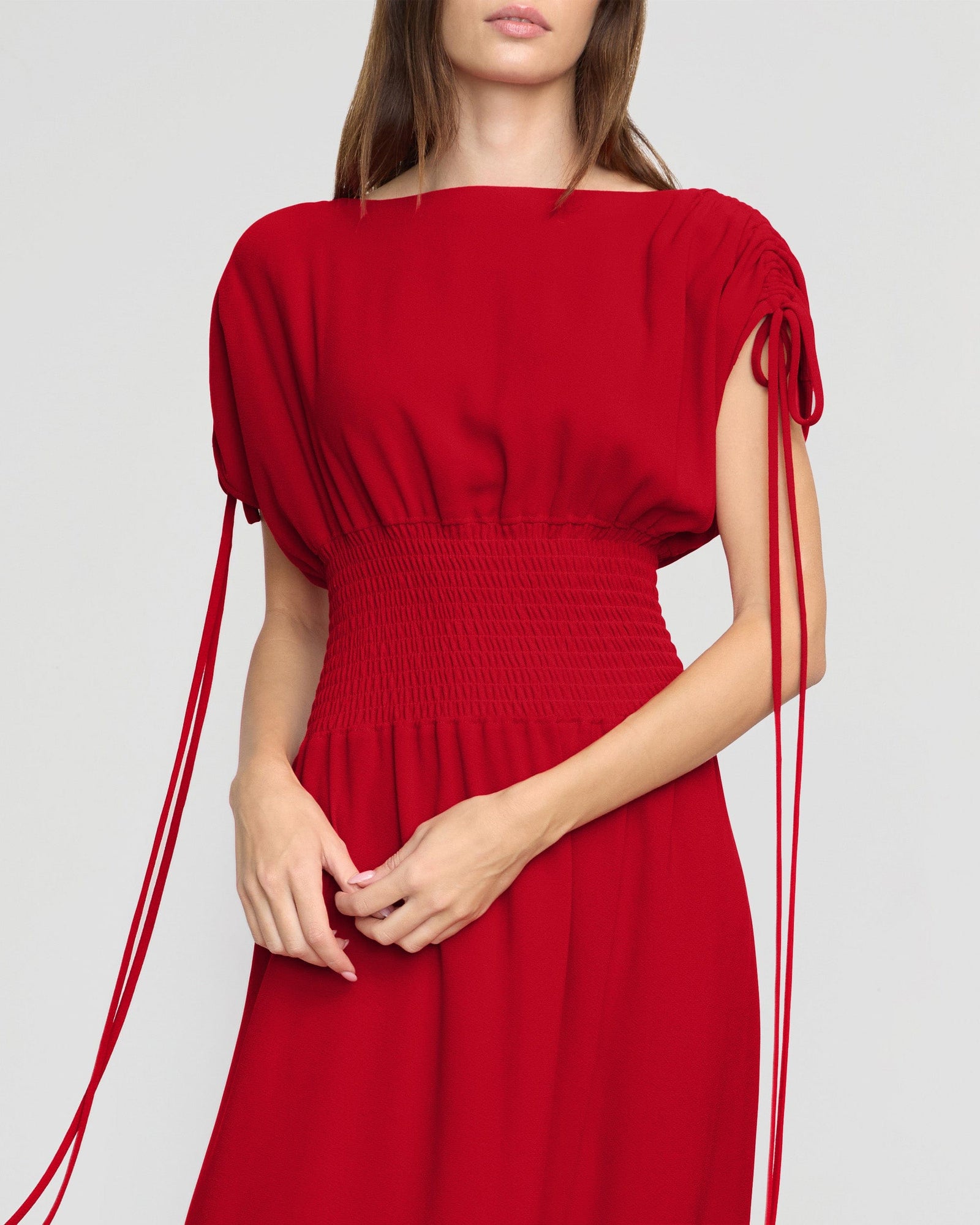 Ayumi Gathered-Shoulder Dress | Lacquer