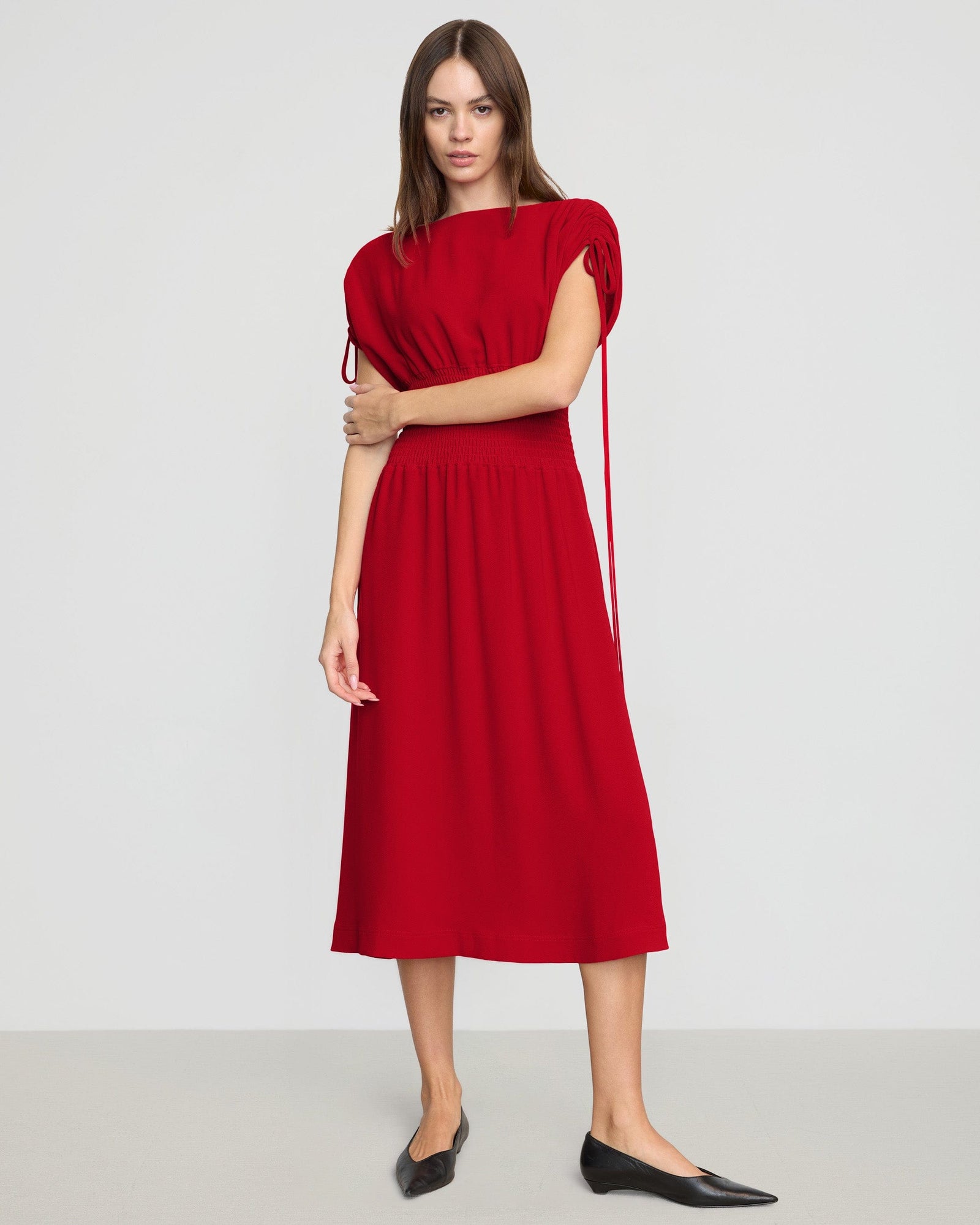 Ayumi Gathered-Shoulder Dress | Lacquer
