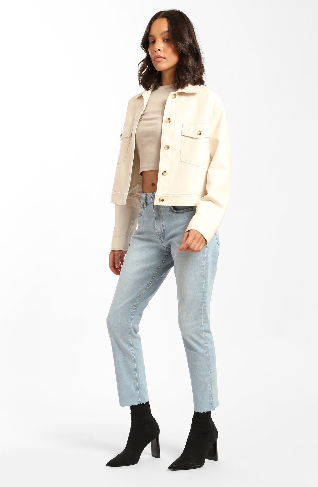 Womens | Court High Rise Cropped Straight Leg Jeans | Bleached Denim