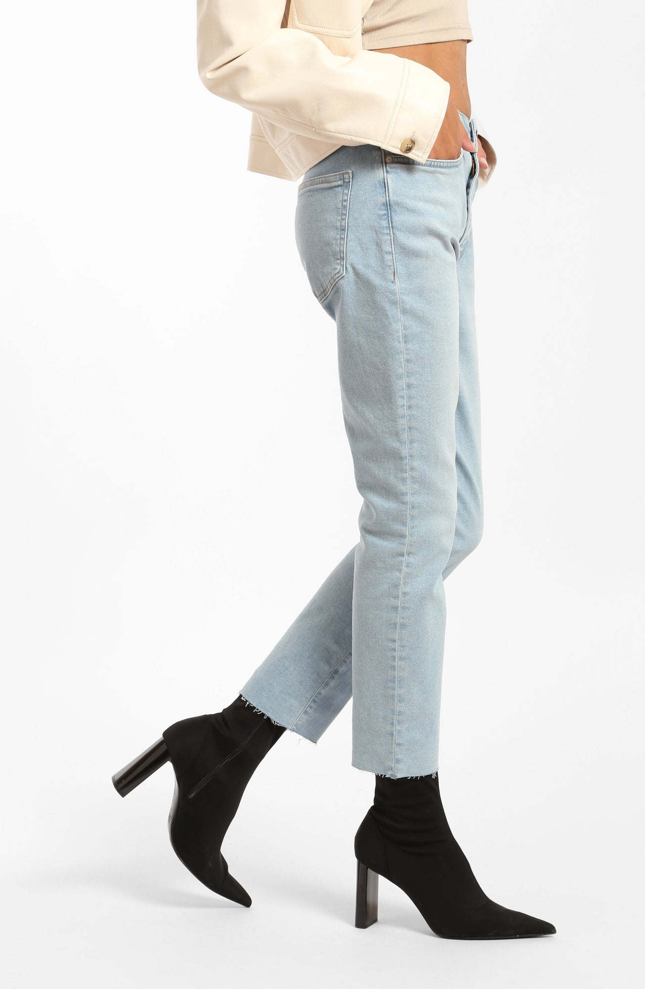 Womens | Court High Rise Cropped Straight Leg Jeans | Bleached Denim