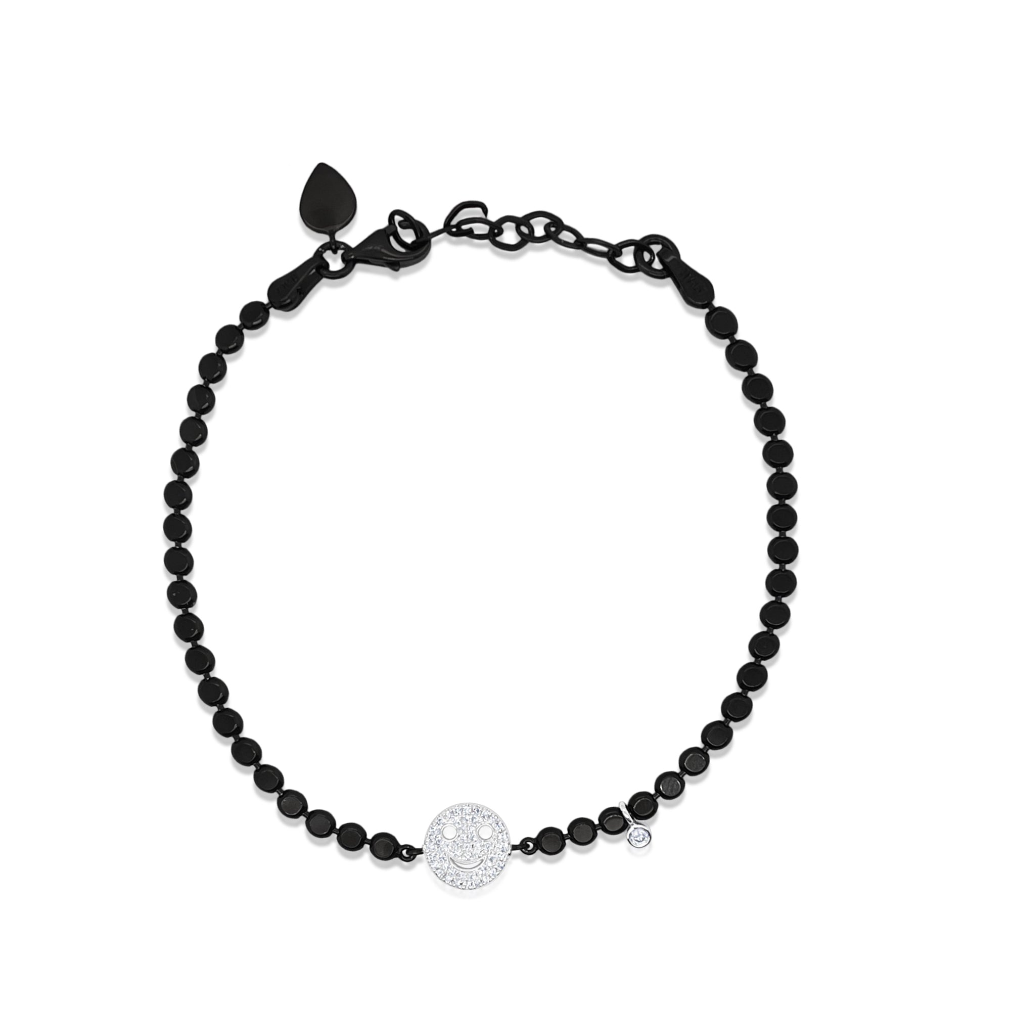 Space Black Silver And 14Kt White Gold Diamond Smiley Face Bracelet | White Gold