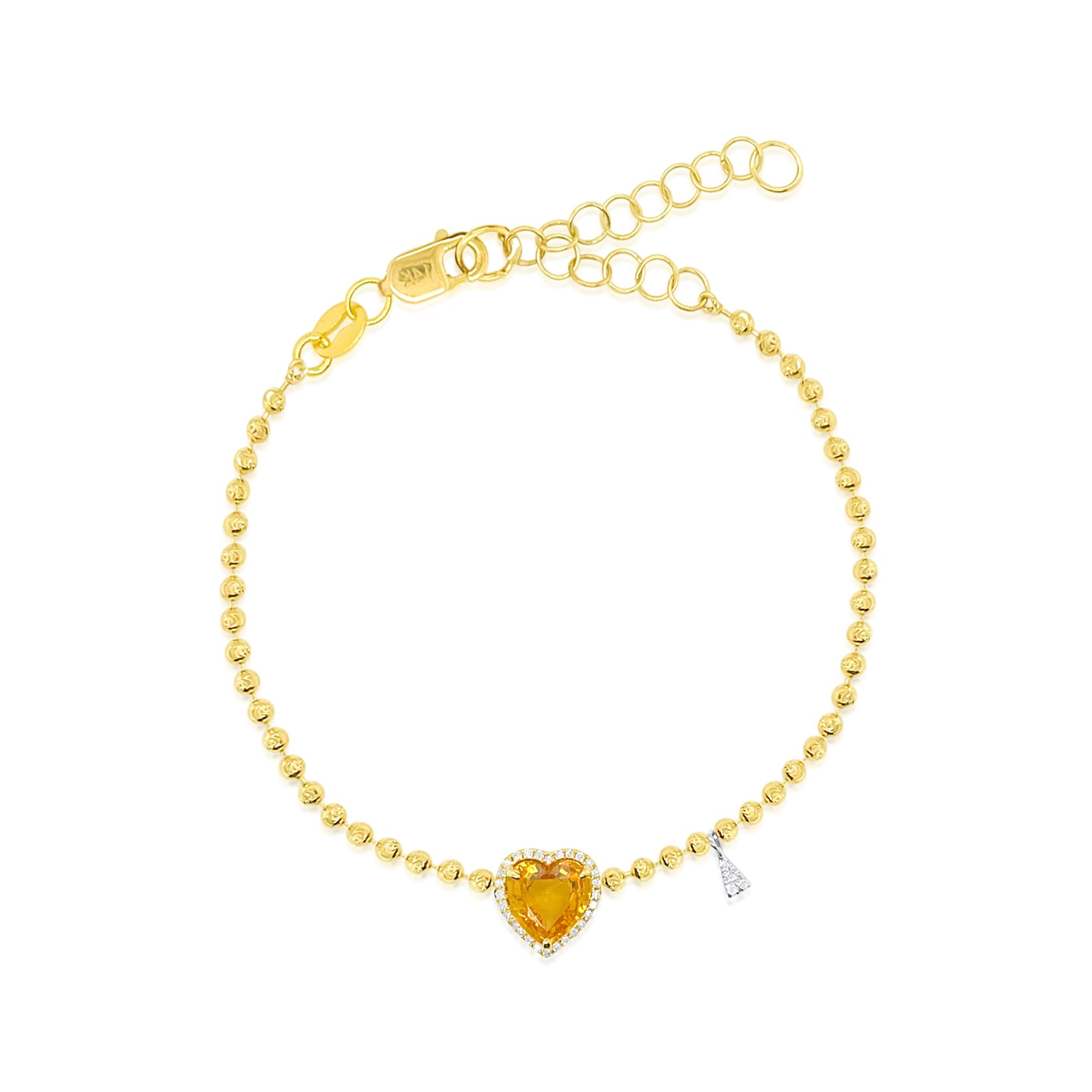 Yellow Sapphire Heart Ball Chain Bracelet | Gold