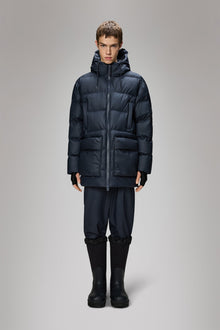 RAINS Alta Long Puffer Cargo Jacket Navy Jacket