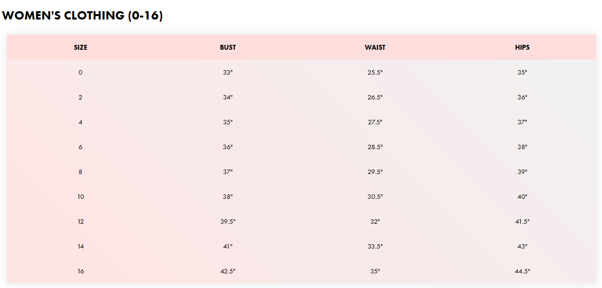 Product size guide