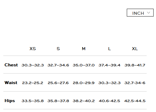 Product size guide