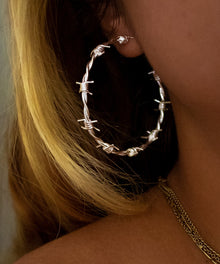 Barbed Wire Hoop Earrings | Rhodium-Plated Brass