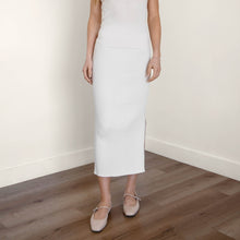 Womens | Mia Featherlight Cashmere Ribbed Midi Skirt | Ecru